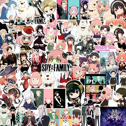 Image of AnimeVerse Pack of 53 Spy x Family Anime Stickers for Laptop, Phone, Guitar, Bike, PC, | Waterproof Glossy Vinyl Decals | Residue-Free Anime Stickers Collection (Spy X Family)