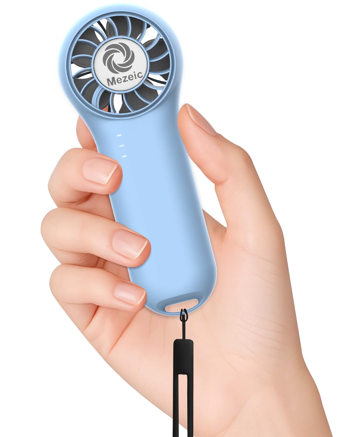 Mezeic Mini Handheld Fan, Portable Pocket Fan with Lanyard Ultra-Light Rechargeable Small Fans, Battery Operated USB Personal Face Fans for Summer Beach Office Travel Indoor Outdoor - Blue