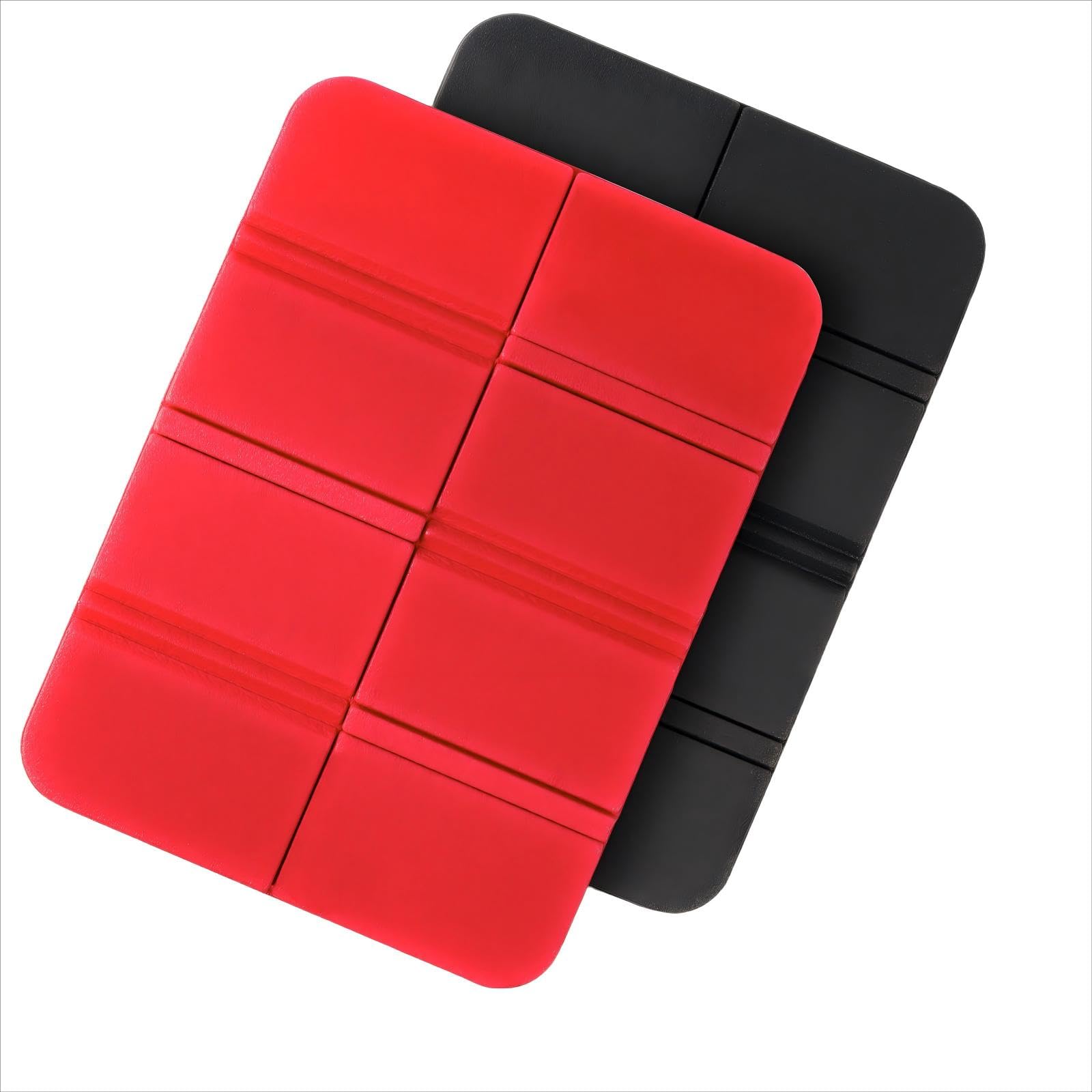 WUFANC Set di 2 cuscini per esterni pieghevoli, resistenti alle intemperie e impermeabili, per bambini, leggeri e compatti, per escursioni, campeggio, stadio, picnic e giardino (rosso + nero)