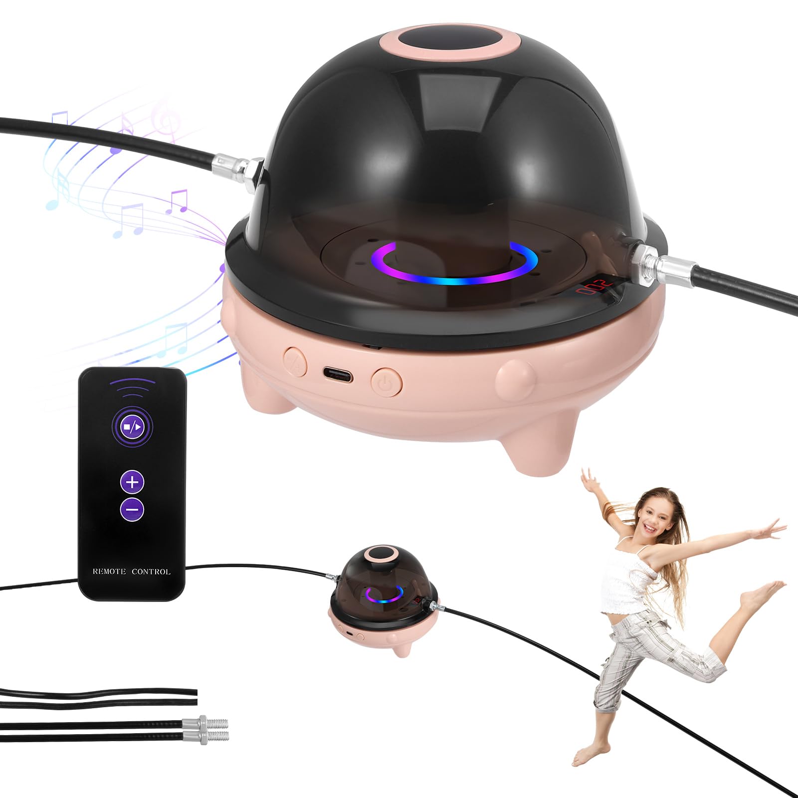 Corde à sauter électronique avec compteur pour enfants, Smart Jump Rope Machine avec télécommande 1 à 10 niveaux de vitesse, écran LED, musique Bluetooth, lumière colorée, saut à la corde pour enfants