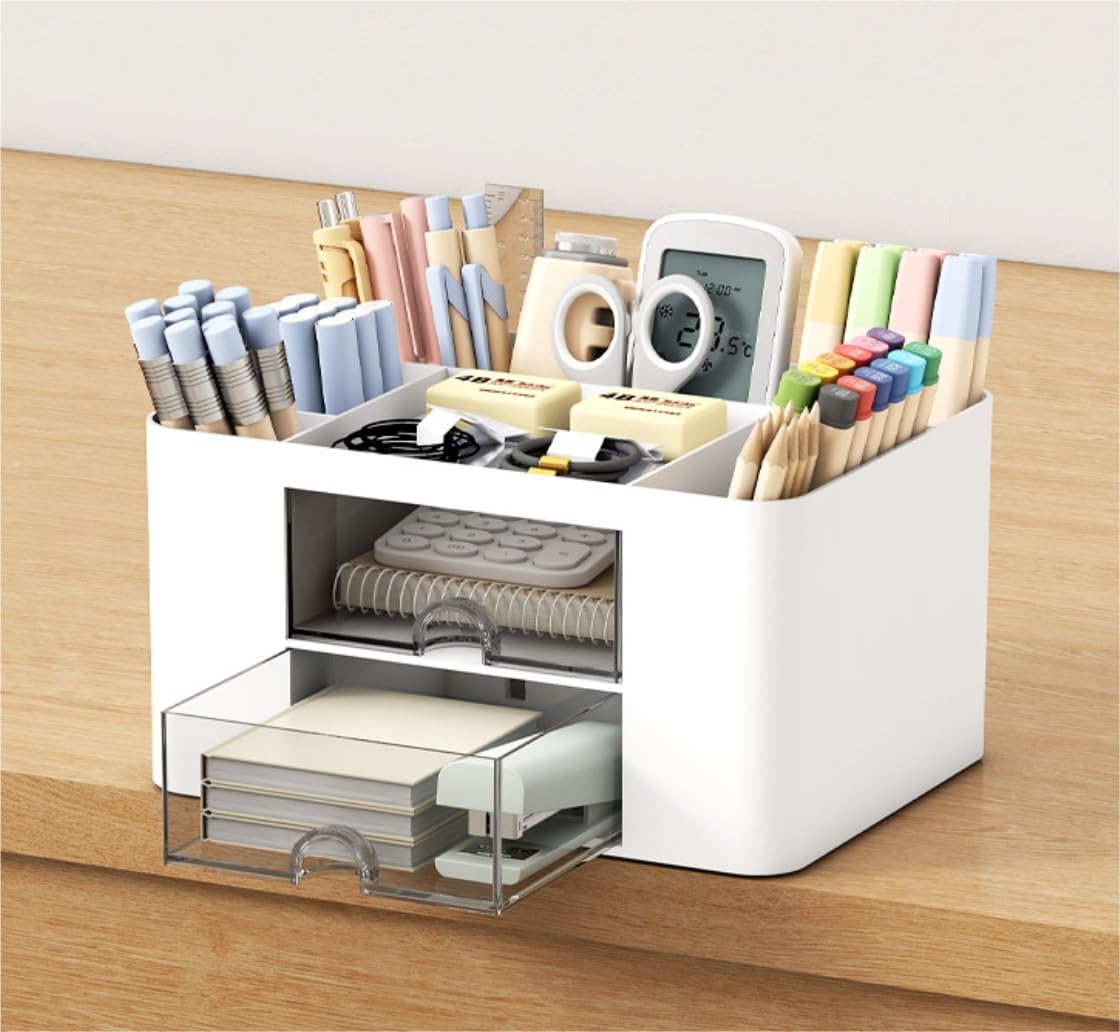 Organisateur de Bureau Organisateur De Bureau Avec 2 Tiroirs En Plastique Stylo De Bureau Porte-carte À Crayons Boîte De Rangement Pour Fournitures De Bureau Rangement Fourniture Bureau ( Color : A ,