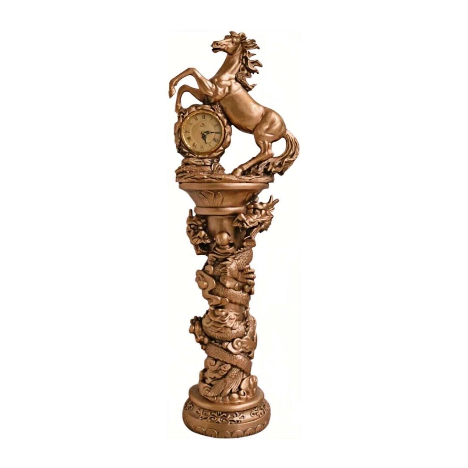 Kf2vBt7dP Chinese Style Floor Clock Floor Clock Quartz Silent Column Pedestal Dragon Horse Base for Home Decor Grandfather Clocks