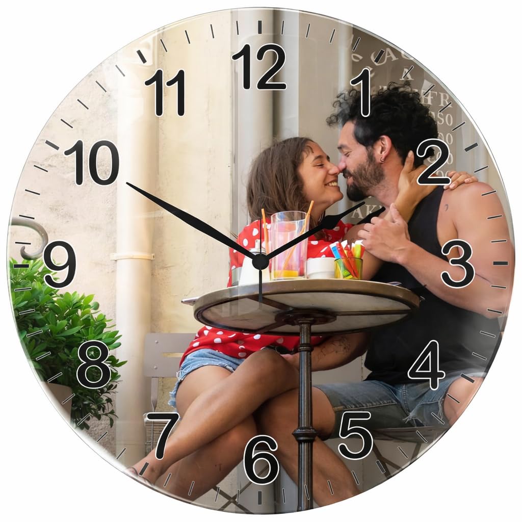 SOLO ORA Orologio da parete personalizzabile con foto/immagine e/o scritta, diam.34 cm in Vetro, ottima idea regalo,regalo San Valentino, regalo personalizzato (34 Cm Vetro)