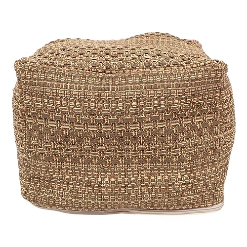 Odoukey Funda otomana Cuadrada para puf étnico de 17 x 17 x 13 Pulgadas, puf extraíble de Lino y algodón, reposapiés para sofá, Dormitorio, Sala de Estar, reposapiés para