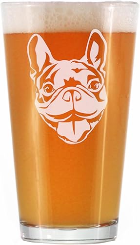 Happy Frenchie - Pint Glass for Beer - Fun Unique French Bulldog Dog Themed Décor and Gifts for Men & Women - 16 oz