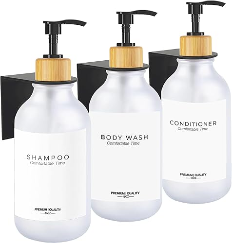 Gails Willing Botellas esmeriladas resistentes, dispensador de champú para pared de ducha, dispensador de jabón de ducha sin taladros, soporte de