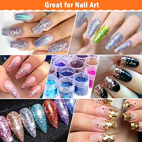 20 Colors Holographic Cosmetic Chunky Glitter, Flasoo 20 Boxes Face Body Eye Hair Nail Festival Chunky Holographic Glitter with 1 Glitter Glue for Musical Carnival Dance Party Beauty Makeup and Deco