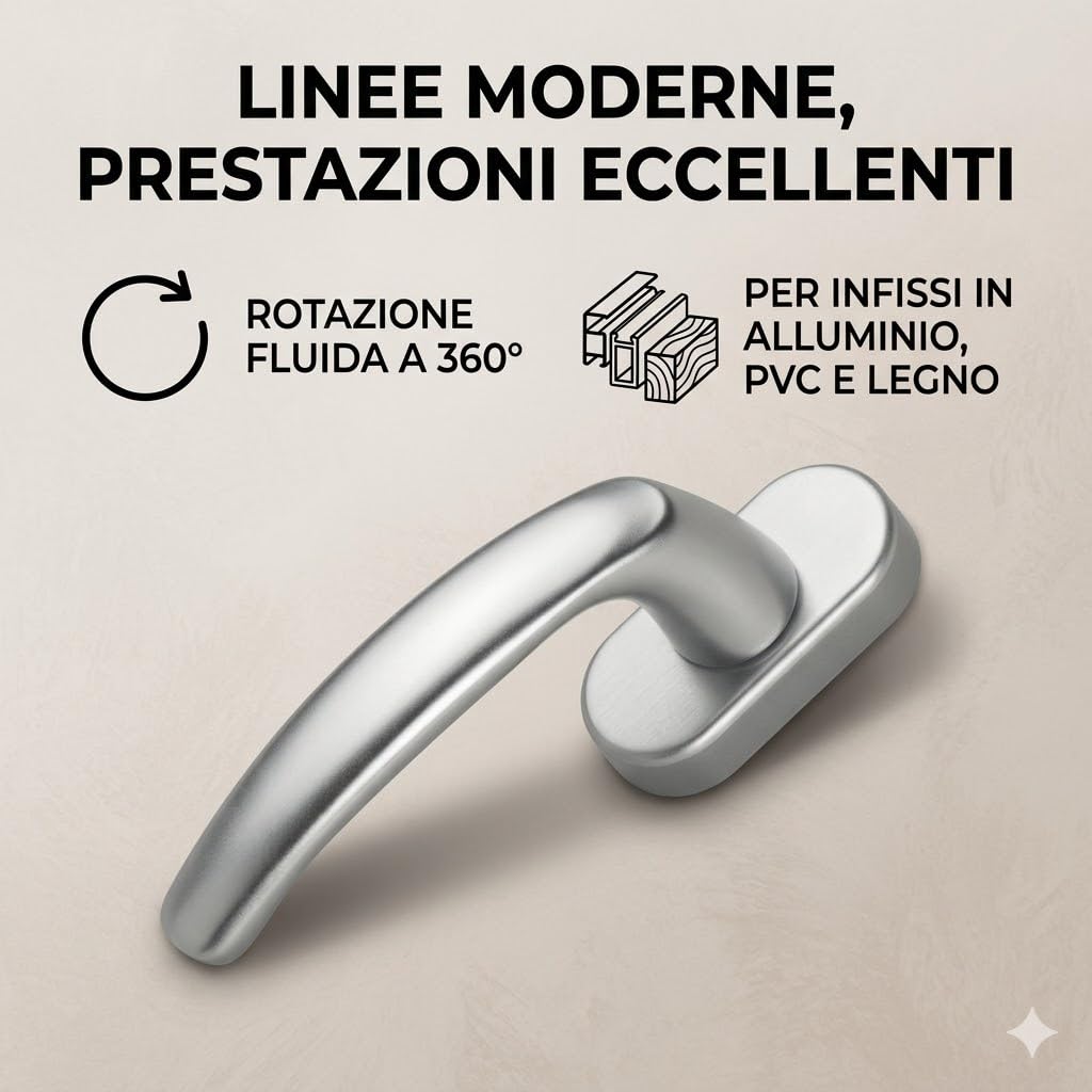 Maniglia per Infissi STAR Bronzo - Maniglia per Porta Finestra e Infissi Alluminio o PVC - Meccanismo Apertura 360 Gradi - Ferramenta Casa e Accessori Finestre - Maniglie Interne (Bronzo)