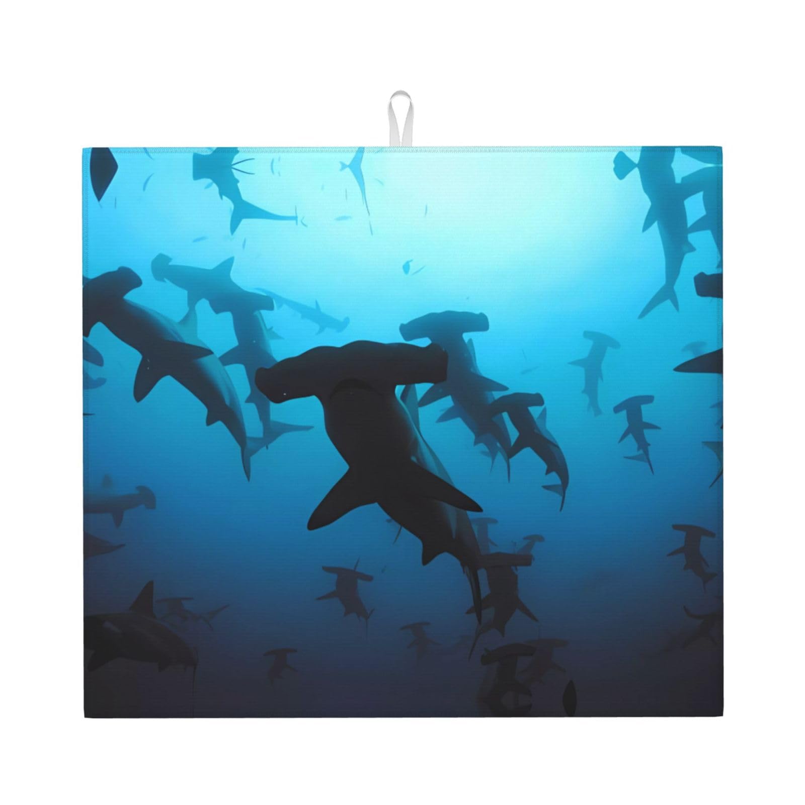 Yyhhaofa Black Hammerhead Sharks Prints Kitchen Drying Mat – Absorbent Dish Throw For Countertops, Non-Slip Quick-Dry Layer With Stylish Prints