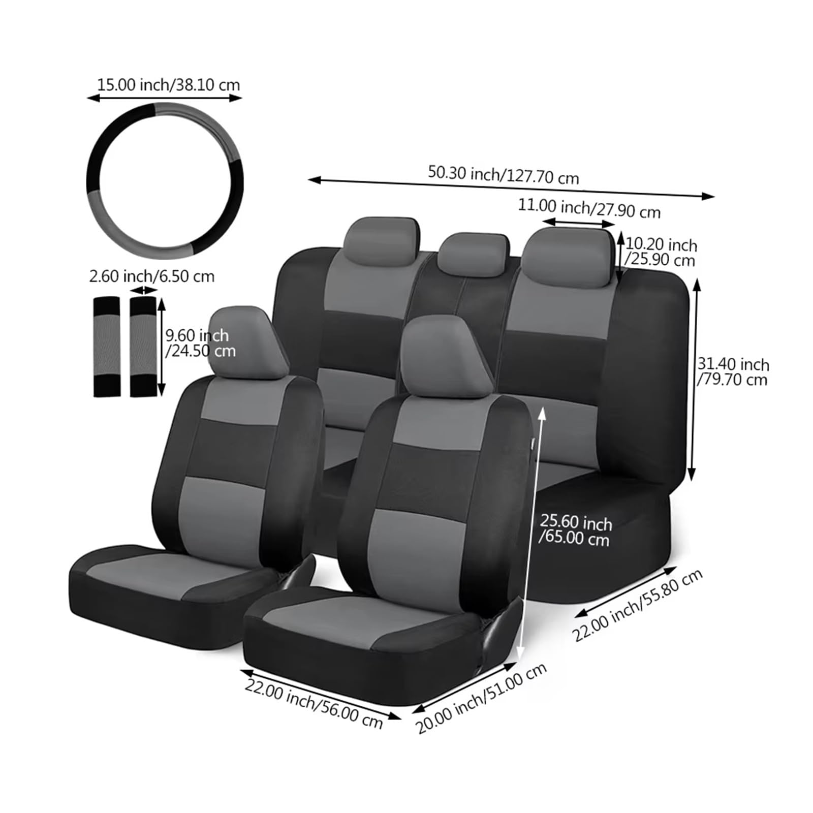 Set Copri-Sedile Coprisedili Universali Per Auto Con Coprivolante Set Di Protezioni Per Le Spalle Per La Maggior Parte Dei Camion Suv(Blu)