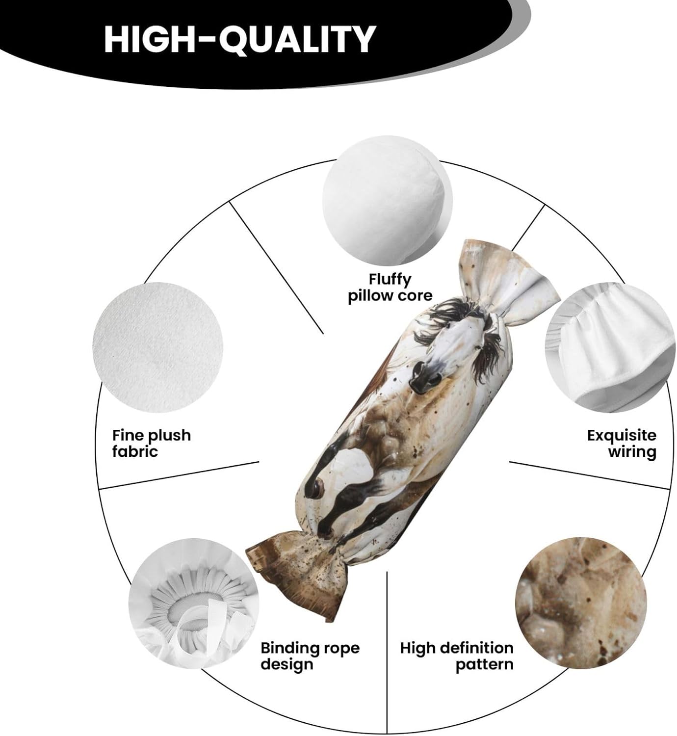 Horses Running Art Print Candy Cylindrical Comfortable Pillow Throw Pillows Home Decor Easy Maintenance