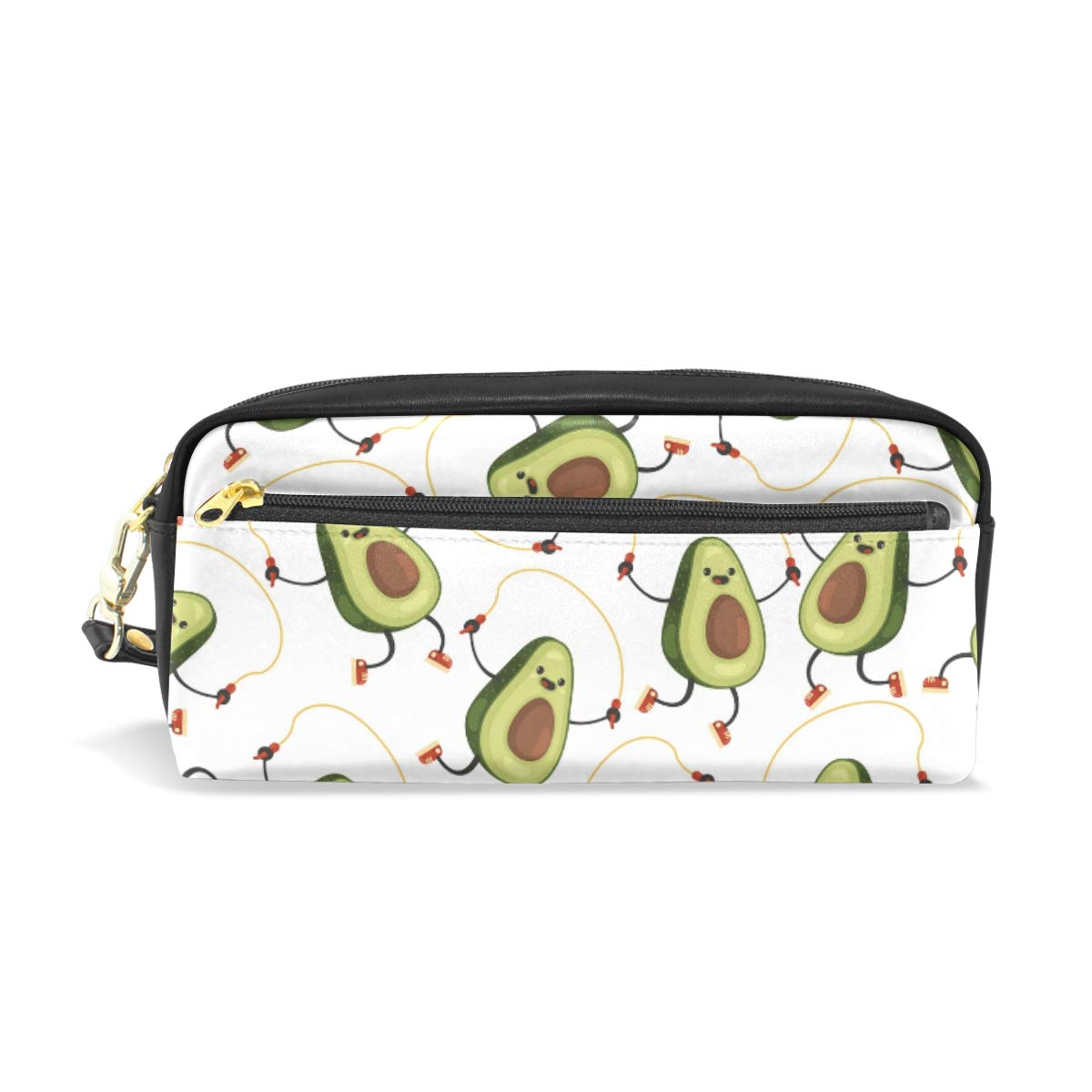 Moyyo Cute Avocados Jumping Rope Exercises Pencil Case Pencil Pouch Bag PU Leather Office School Student Stationery Pencil Pen Organizer Cosmetic Makeup Case Bag for Girls Boys Kids Adults