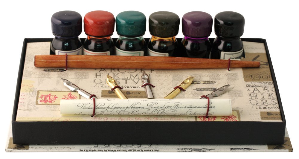 Coles Calligraphy Set Includes Wood Pen/Nib (Pack of 5)/ Ink Bottle (Pack of 6)