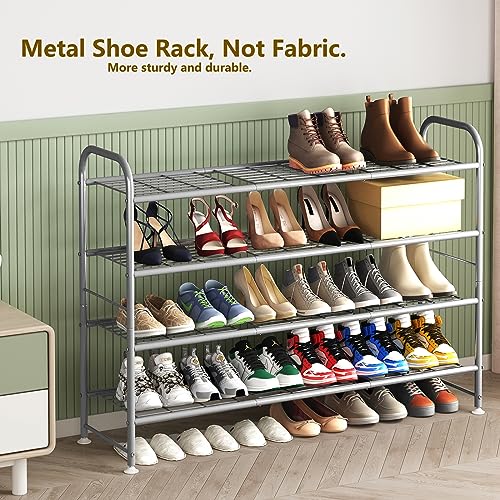 Image of LINZINAR Shoe Rack 4 Tier Storage Organizer for Closet Entryway Metal Grey