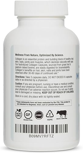 Miniatura 6 de BioOptimal Cápsulas multicolágeno, tipos I, II, III, V y X colágeno, alimentado con hierba, apoya la piel y las uñas saludables, la salud intestinal