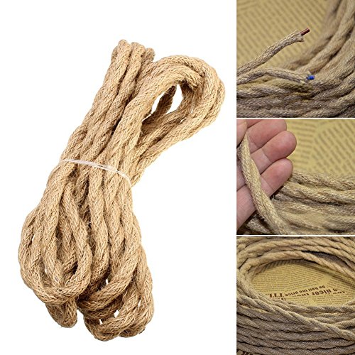 Cable eléctrico de 5 m, cable de cobre retro, de cuerda de cáñamo trenzada vintage para lámpara de techo, para bricolaje, lámpara de techo colgante de luz industrial, Como indica la imagen, 2 cores Cover