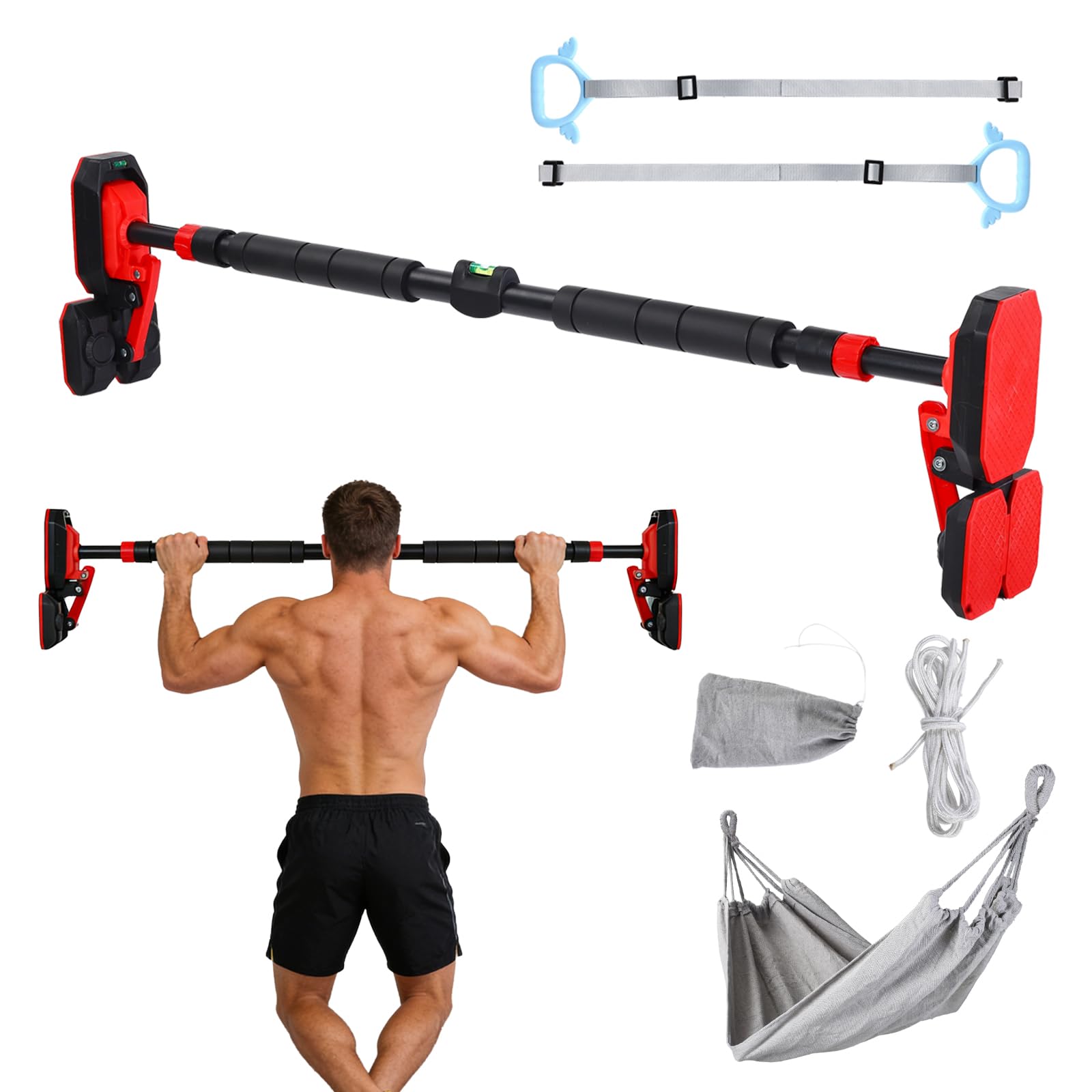 Barre de traction pour cadre de porte sans perçage 250 kg avec anneaux et