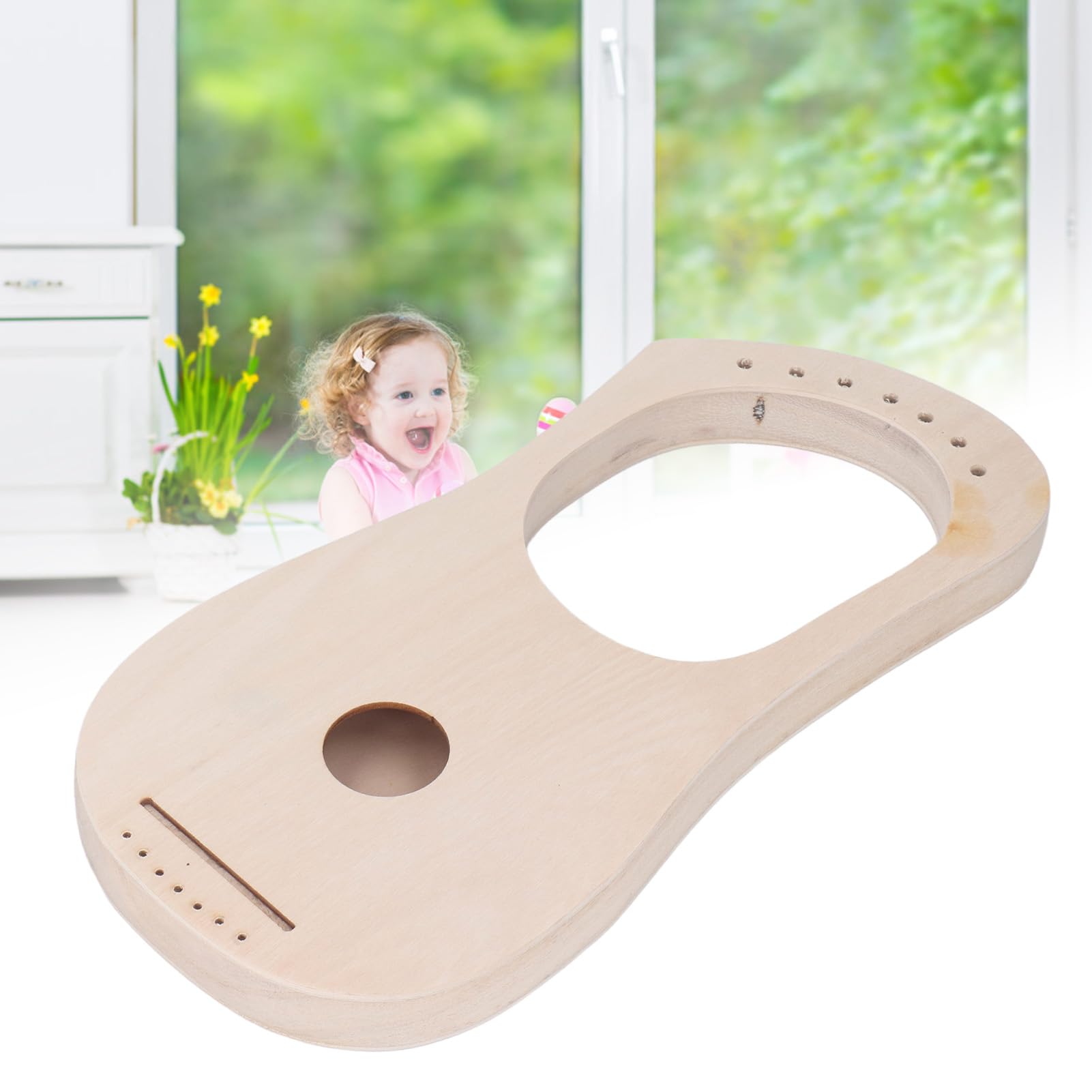 Arpa de Lira - Kit de Bricolaje de 7 Cuerdas Instrumento de Tilo, Arpa de Mandíbula con Llave de Afinación Pasadores de Puente de Sillín