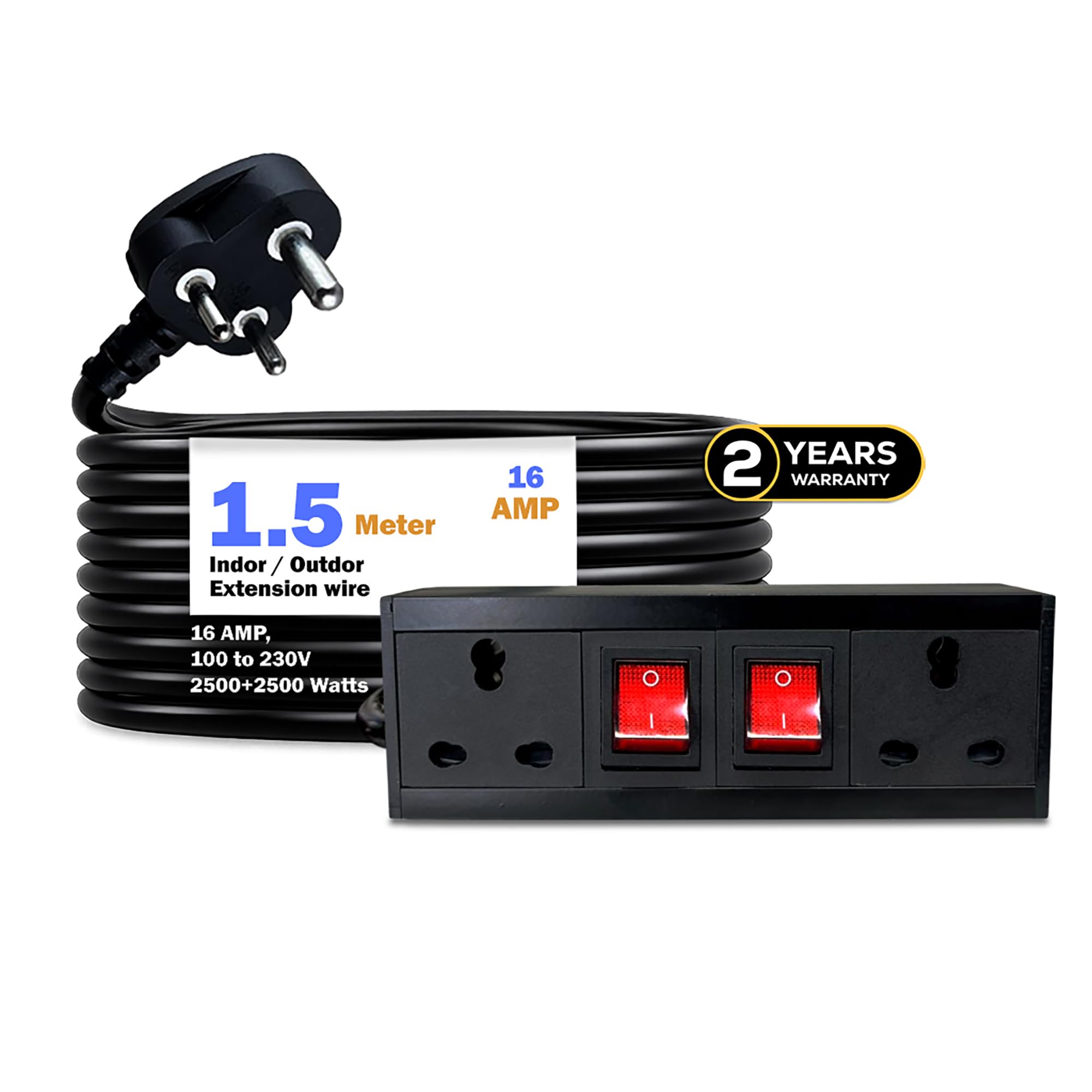 MX 16 Amp Extension Cord Electric Board with 1.5 Meter Heavy Duty Wire | 250V Power Extension Board | 16A/20A Socket with Dual Switch | High Load Extension Board for Home Office Electrical Appliances-image-19
