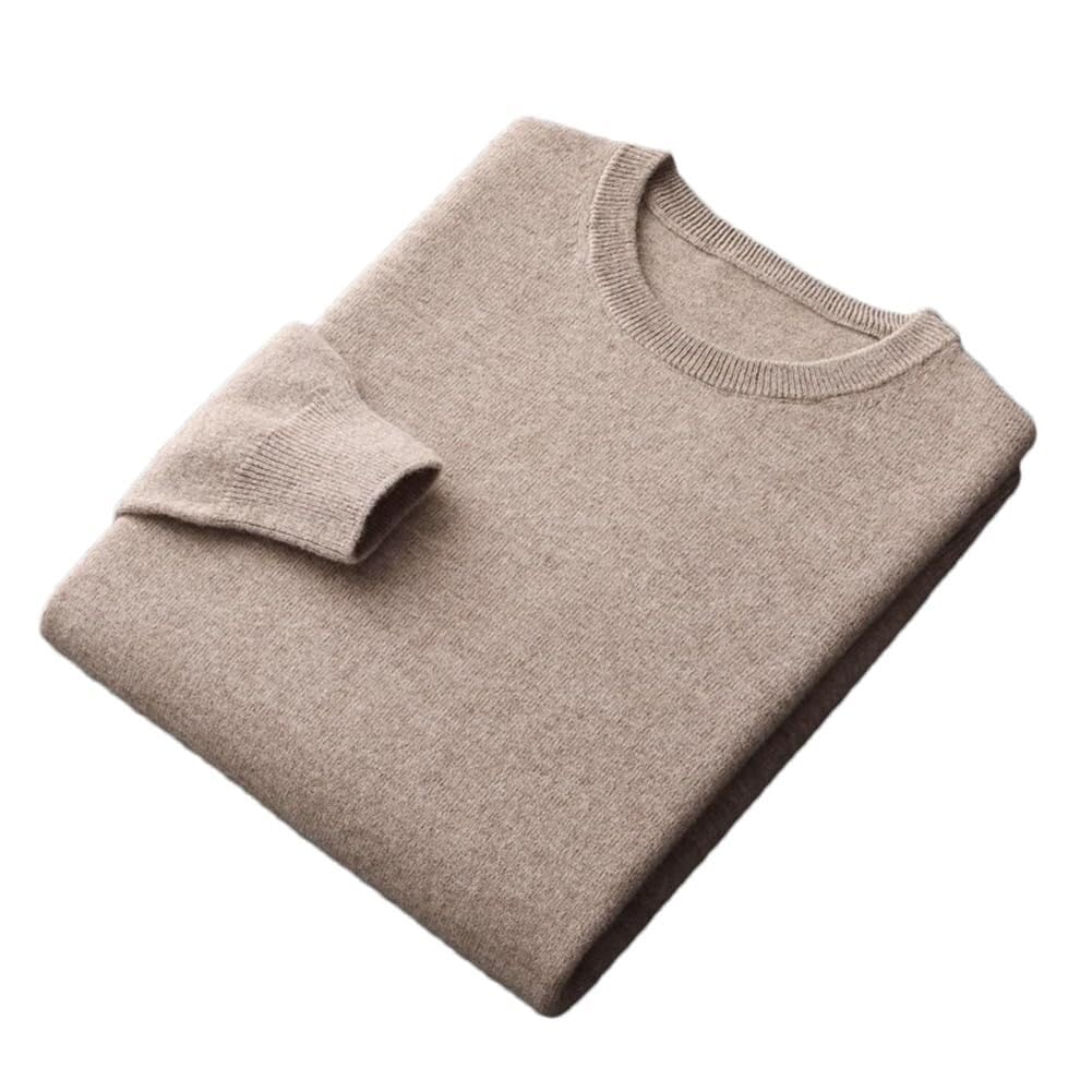 100% Merino Wool Sweater Mens Crew Neck Pullover Tops Solid Color Seamless Sweater Basic Jumper(Lighttan,X-Large)