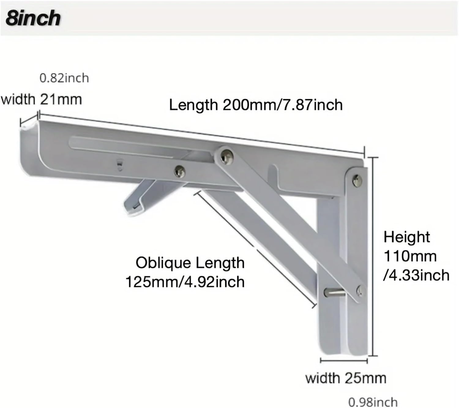 Heavy Duty Folding Shelf Brackets, Collapsible Triangular Bracket for Bench Table Wall Support(8in)