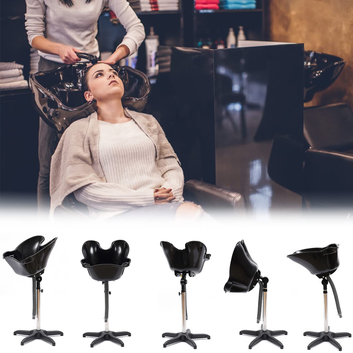 Mobiles Friseurwaschbecken,friseurwaschbecken mobil,Friseur waschbecken,höhenverstellbar,Geeignet für Friseursalons, Beauty-Spas, Haarstudios usw.