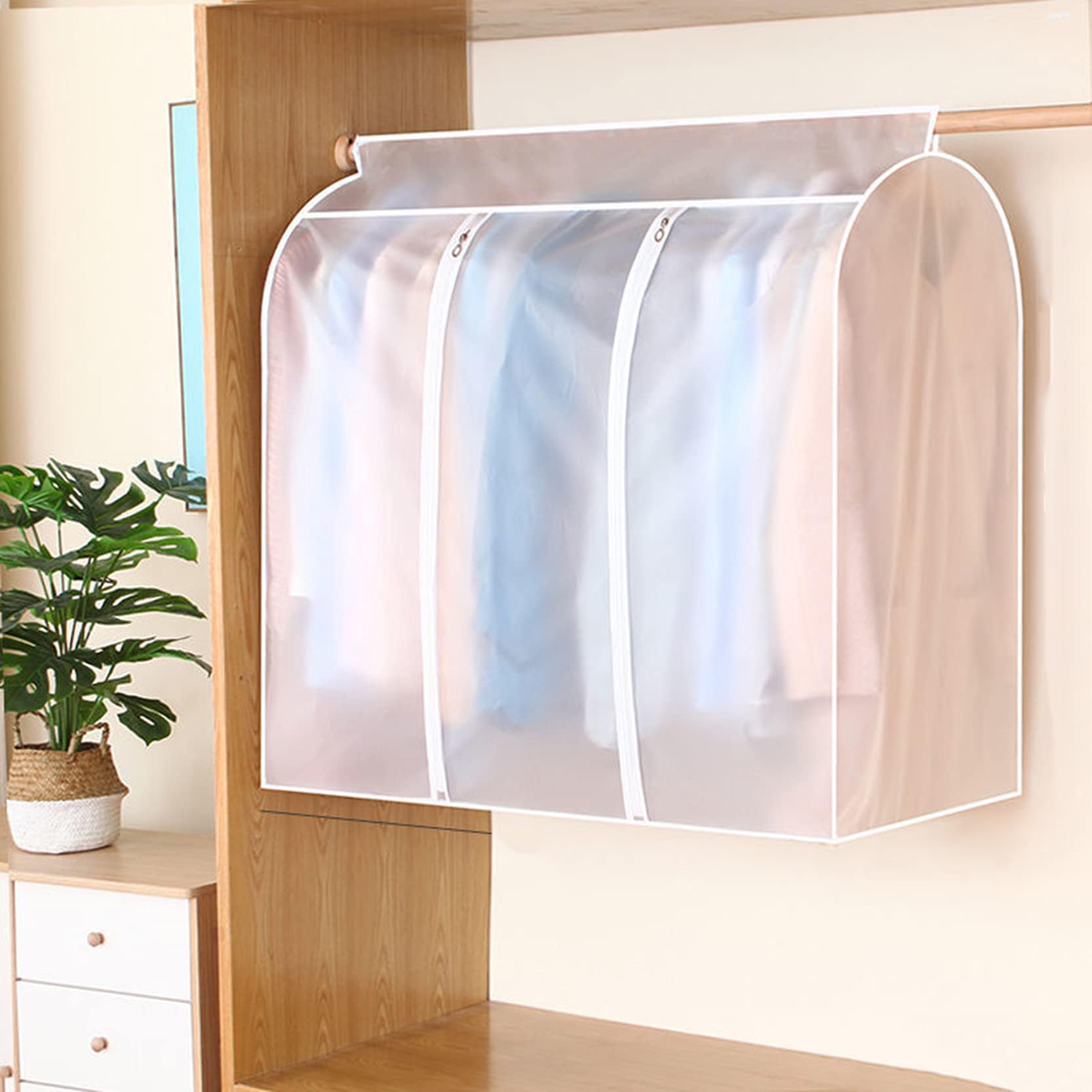Bolsas protectoras para fundas de ropa, paquete de 2 fundas de ropa engrosadas con cremallera, funda antipolvo impermeable, bolsas de ropa translúcidas para colgar para abrigos, trajes, vestidos