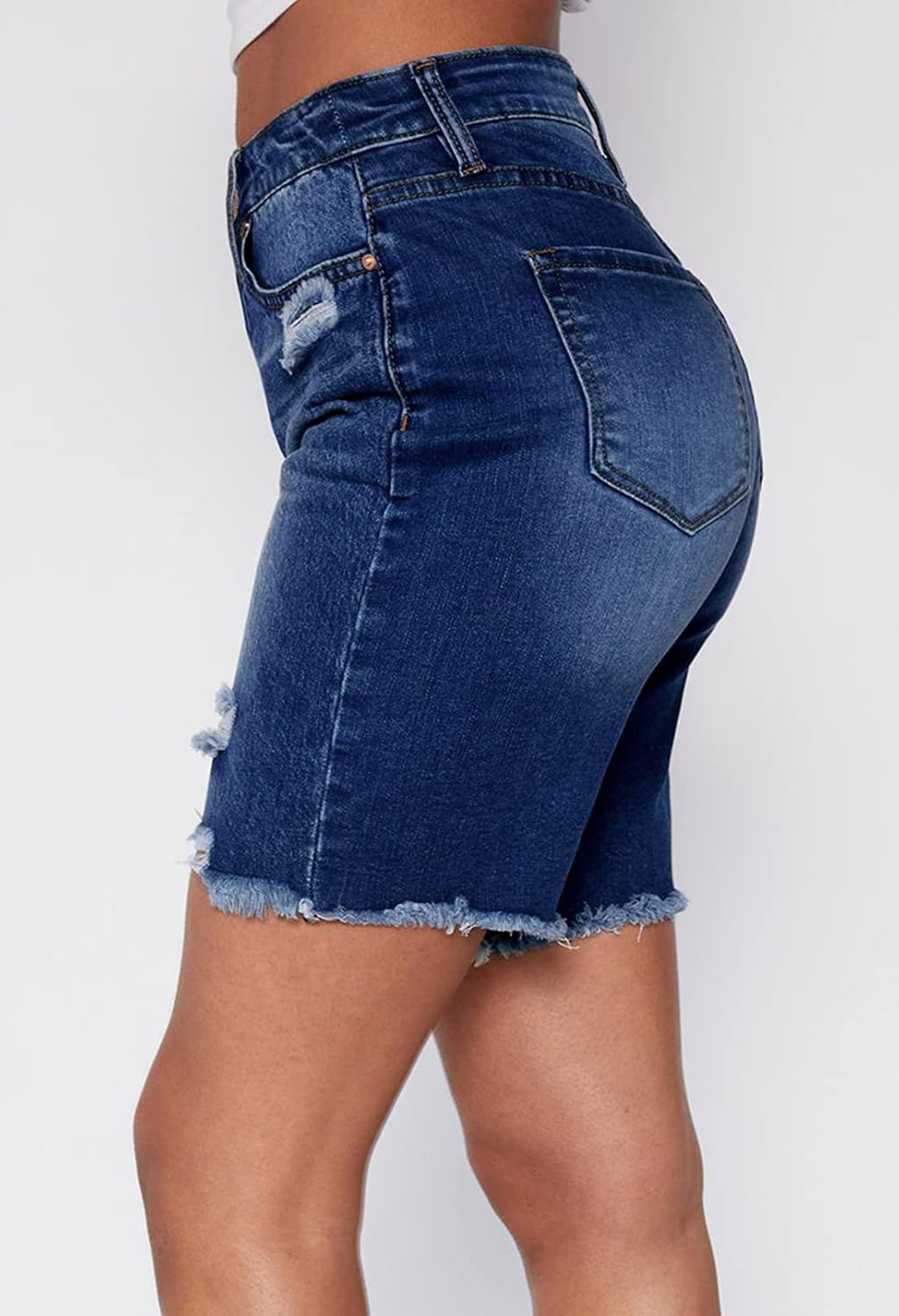 HUUSA Women's High Waist Ripped Denim Shorts Frayed Hem Destroyed Mid Thigh Short Jeans Casual Bermuda Shorts with Pocket - Image 2