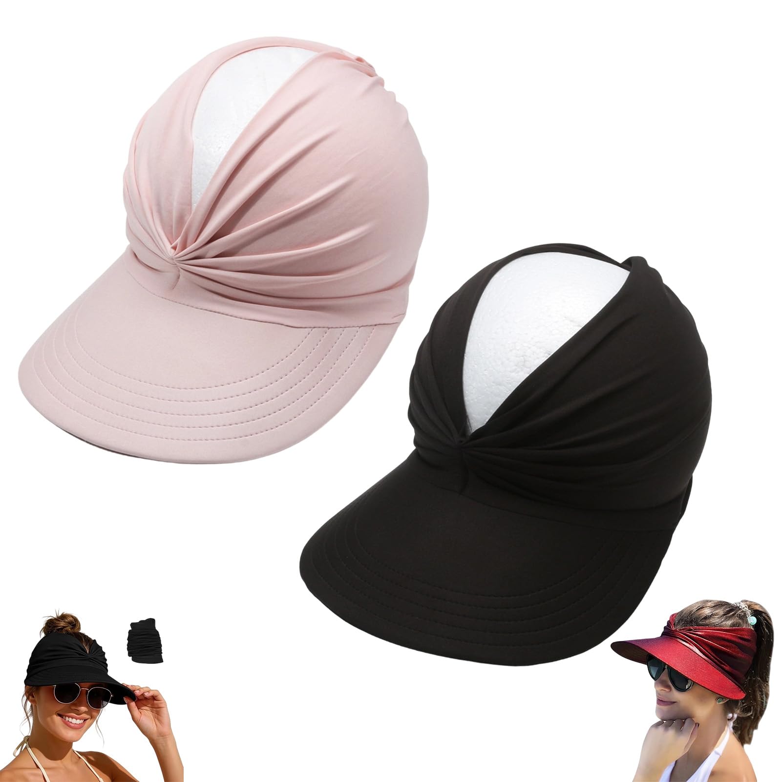Fjaldjfu Women's 2Pc-D Upf 50+ Uv Protection Sun Visor Hat, Wide Brim Quick Dry Foldable Summer Sun Hats, Beach Hats For (2Pc-D)