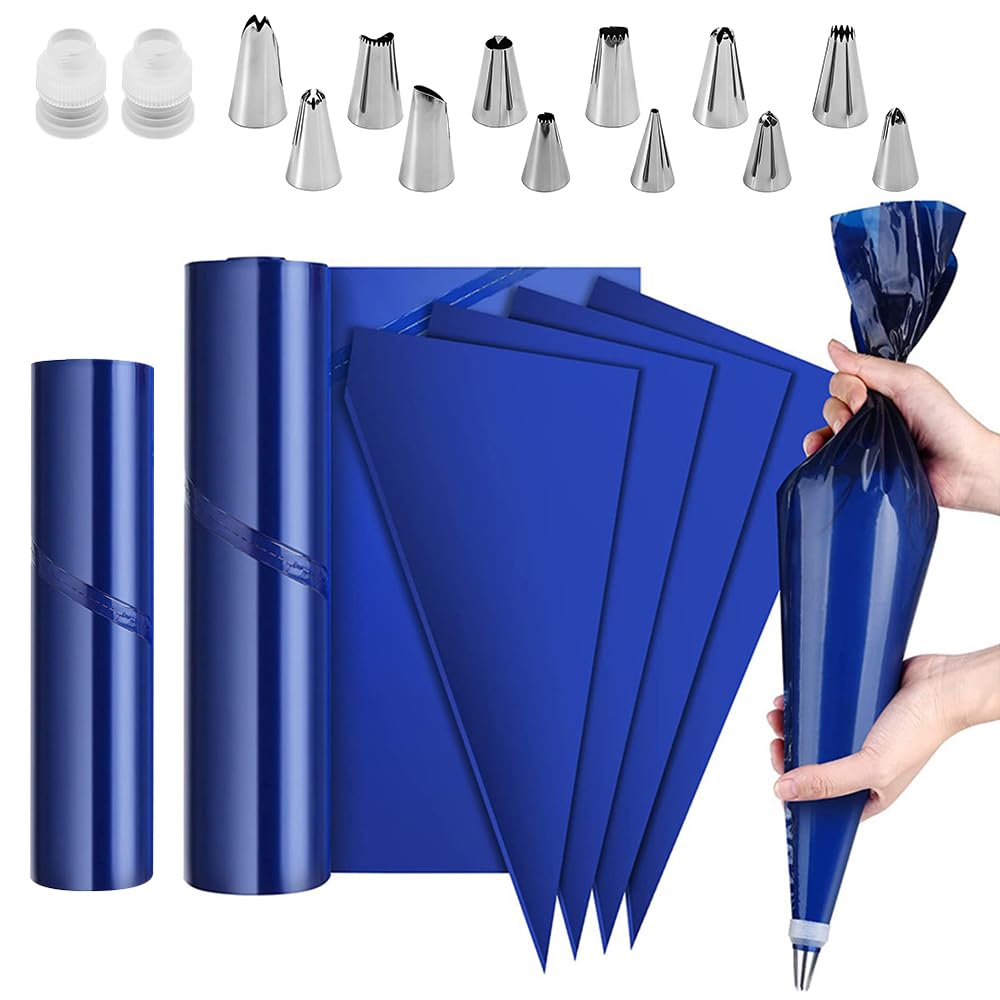 ZXBBTZ 100 Stück Spritzbeutel Einweg Groß 52 & 39cm Torten Spritzbeutel mit Tüllen Spritztüte + 12 Edelstahl Spritztüllen + 2 Kuchen Kupplung Extra Dick Piping Bag für Kuchen Cupcakes Gebäck