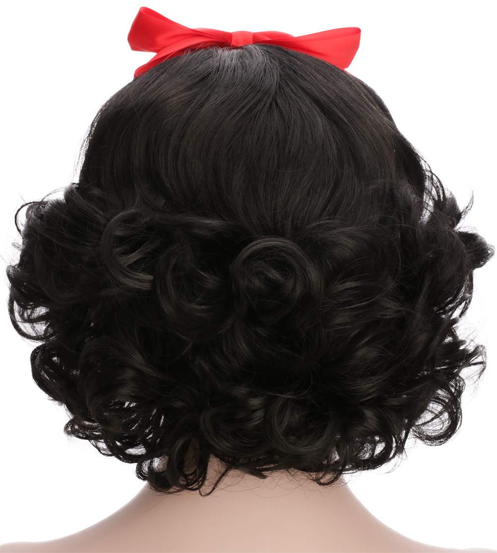 karlery Adult Women Short Bob Wave Black Cosplay Wig with Red Bow Princess Halloween Costume Anime Party Wig