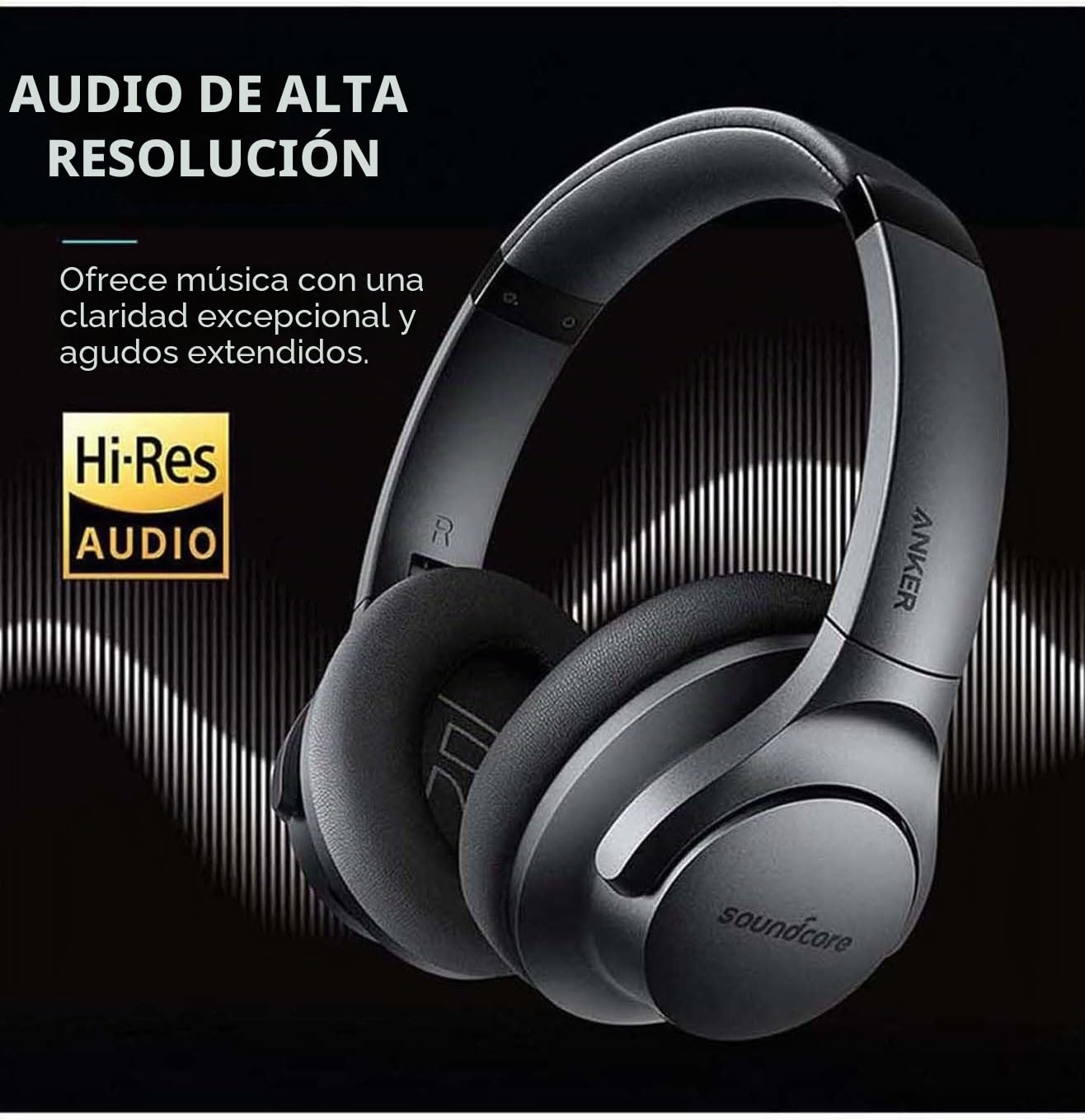 Soundcore by Anker Q20 Auriculares Bluetooth Diadema, cancelación de Ruido Activa, 30 Horas de reproducción, Graves Profundos, Auriculares inalámbricos Over Ear y Almohadillas de Espuma viscoelástica