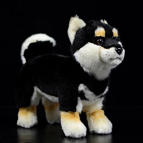 ZHONGXIN MADE Juguete de peluche de perro Shiba Inu negro de simulación  Realista de 11 pulgadas de pie Shiba Inu mascota animal de peluche lindo