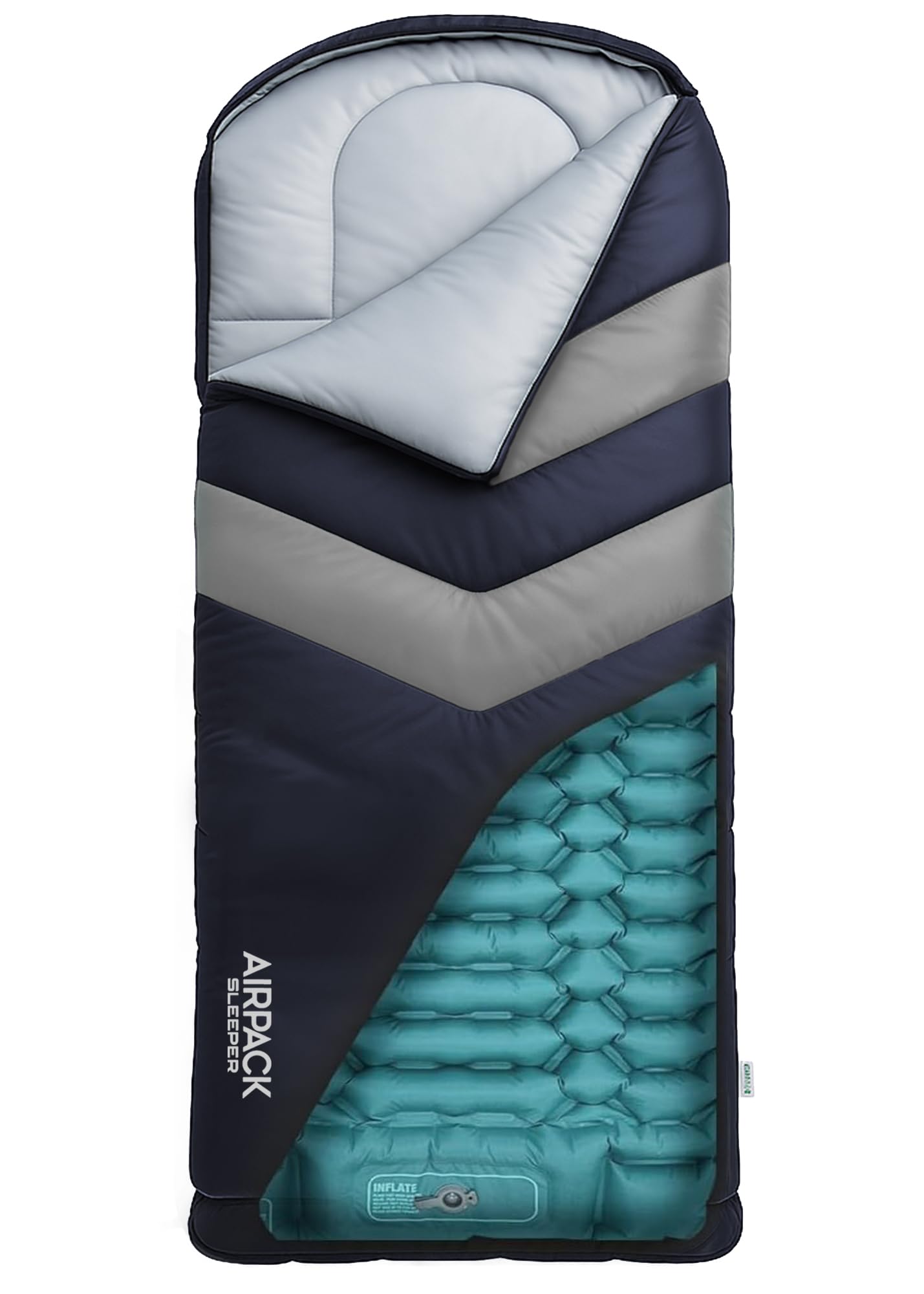 Kids Sleeping Bag with Built-in Pad Fits Up to 46 All-in-One Inflatable Mattress Pad with Built-in Foot Pump