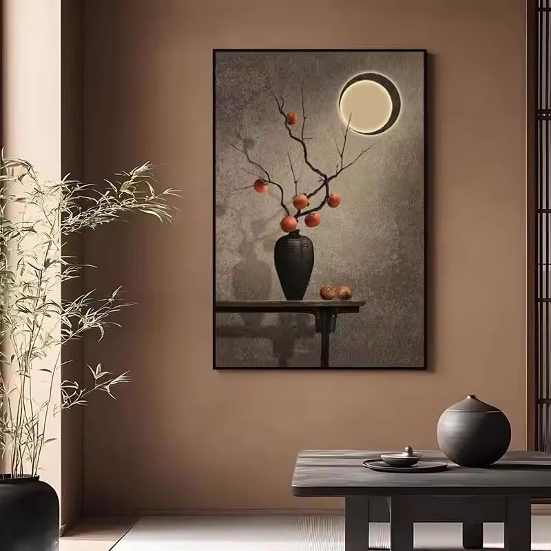 Affiche de thé zen Wabi Sabi en toile de kaki pour salon calme