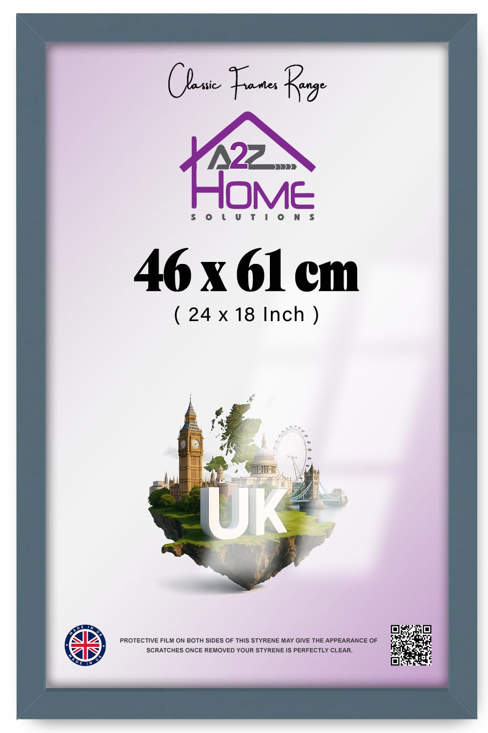 A2Z MDF Eton Wood Picture Poster Frame 46x61cm | Polished Styrene Front | Portrait & Landscape Display | Wall Hanging Hardware Included | Ideal for Photos, Canvas, Paintings, Art Gallery – Dark Grey
