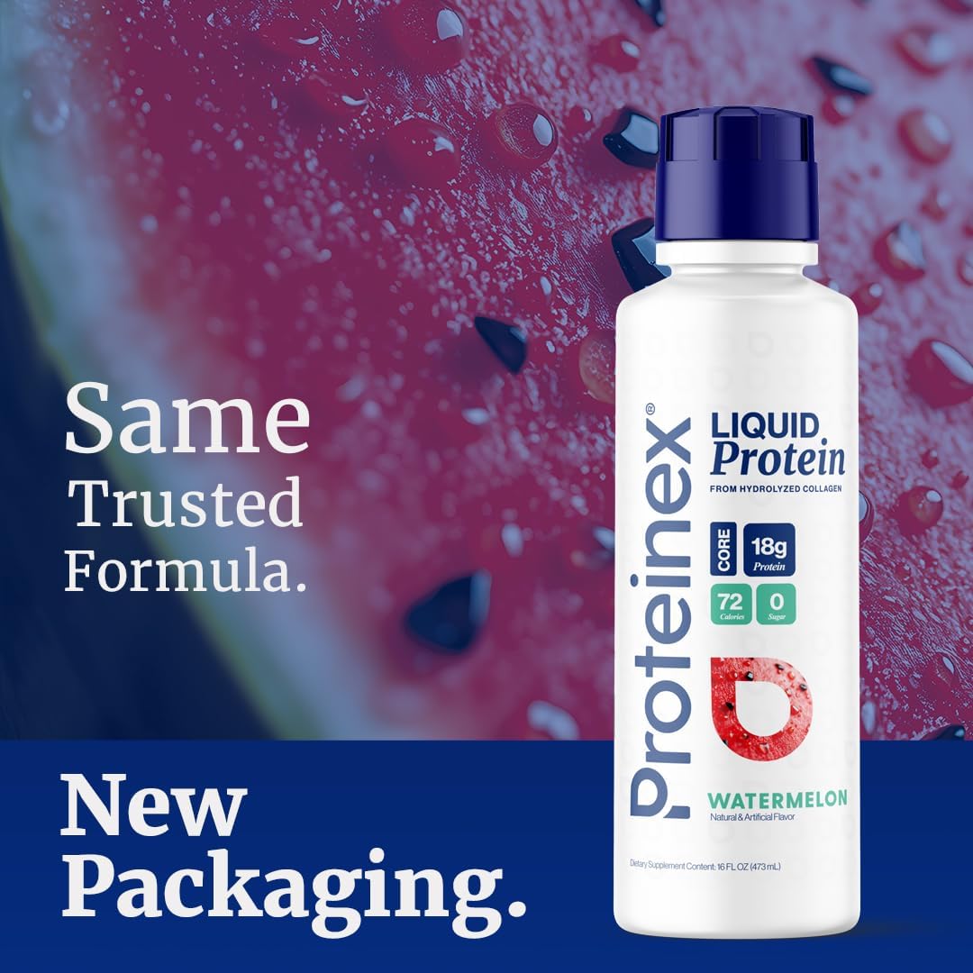 Proteinex Core Liquid Collagen Peptides, 18g Protein per Serving | Doctor Recommended | Supports Recovery & Wound Healing | Zero Sugar, Zero Carbs, Ready to Drink | (Watermelon, 16 Fl Oz)