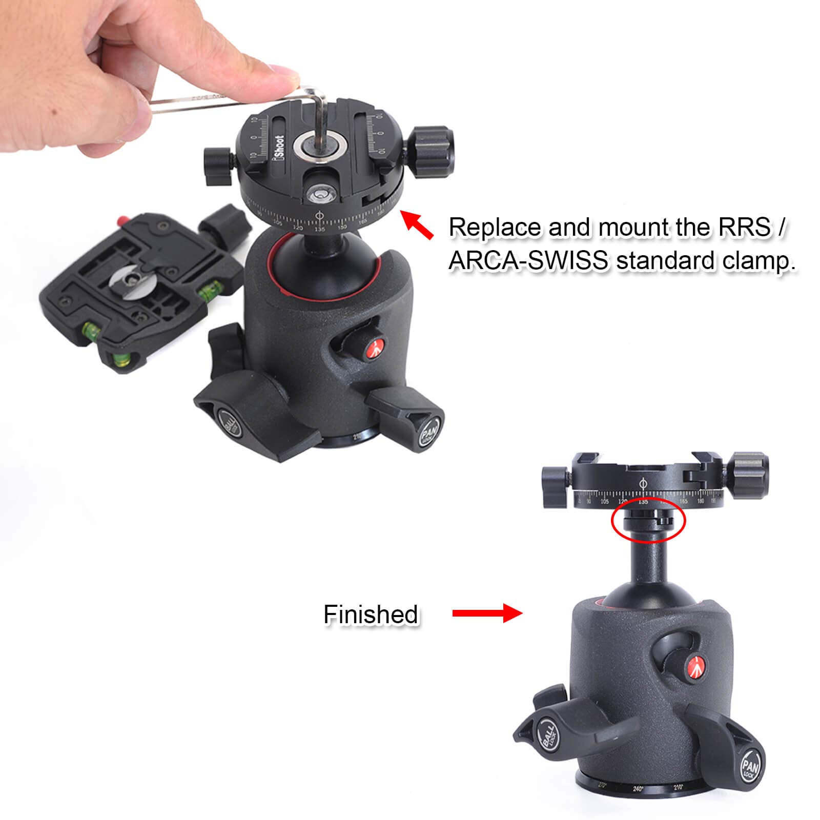 iShoot Konwerter adaptera zacisku głowicy statywu kompatybilny z ARCA-SWISS pasuje do głowicy kulowej statywu Gitzo 82TQD 82QD, Manfrotto MH490 492 494 496 498, MH054 055 057, seria MHXPRO