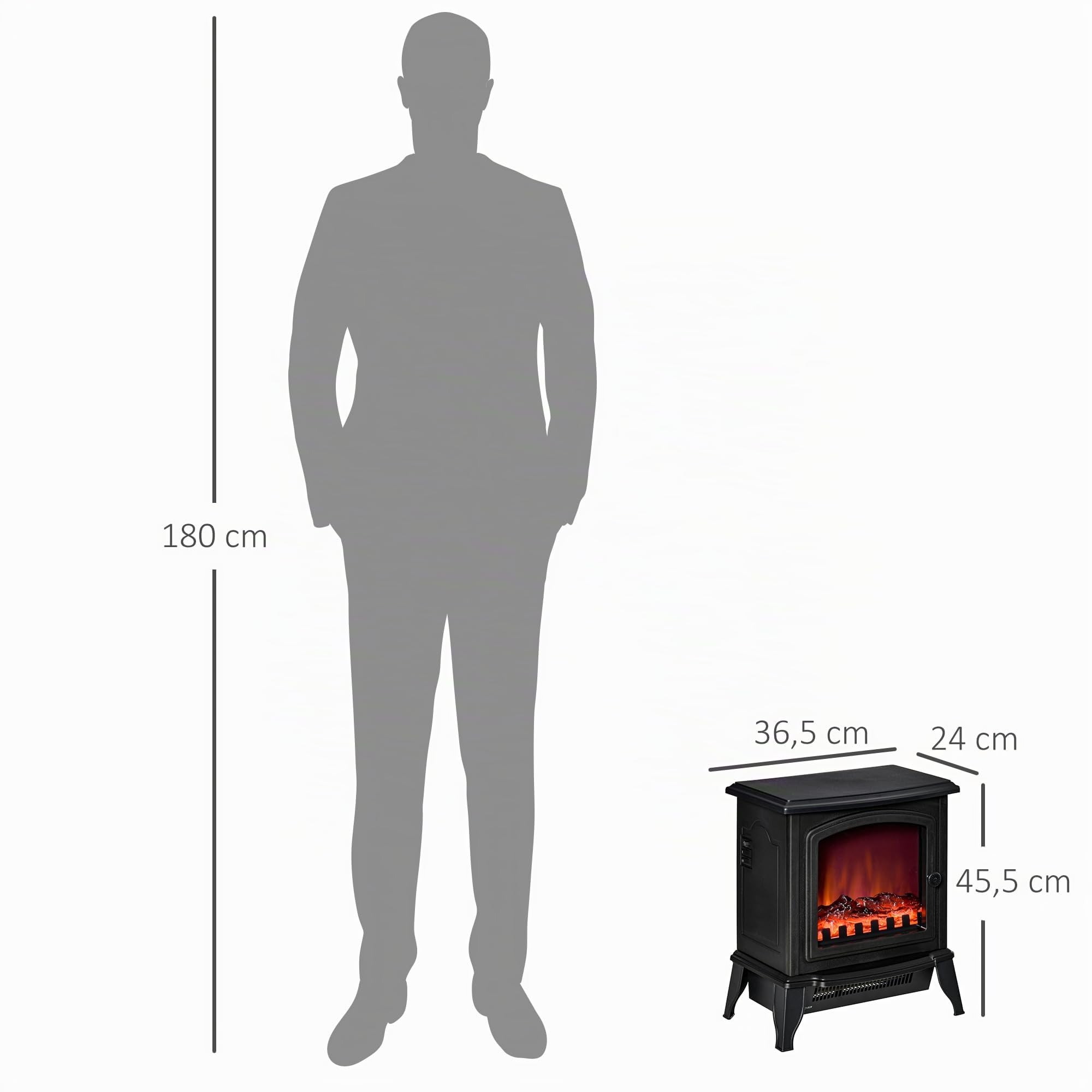 HOMCOM Elektrokamin mit Heizung LED Flammeneffekt 1000/2000 W Schwarz