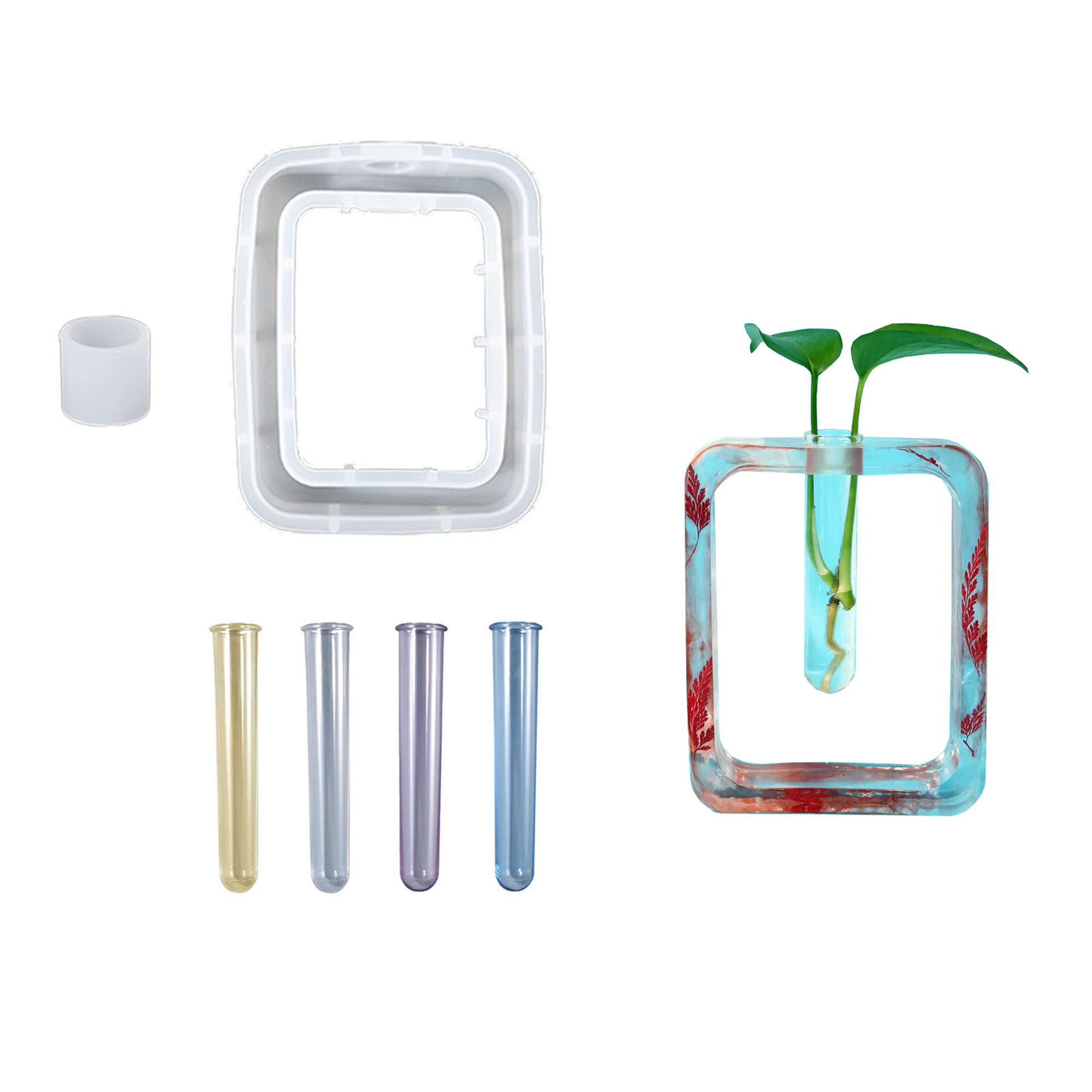 Cayway Resin Mould for Plant Propagation Station, Rectangle Vase Mould Vase Silicone Moulds for Resin Casting with 4 PCS Acrylic Test Tubes for