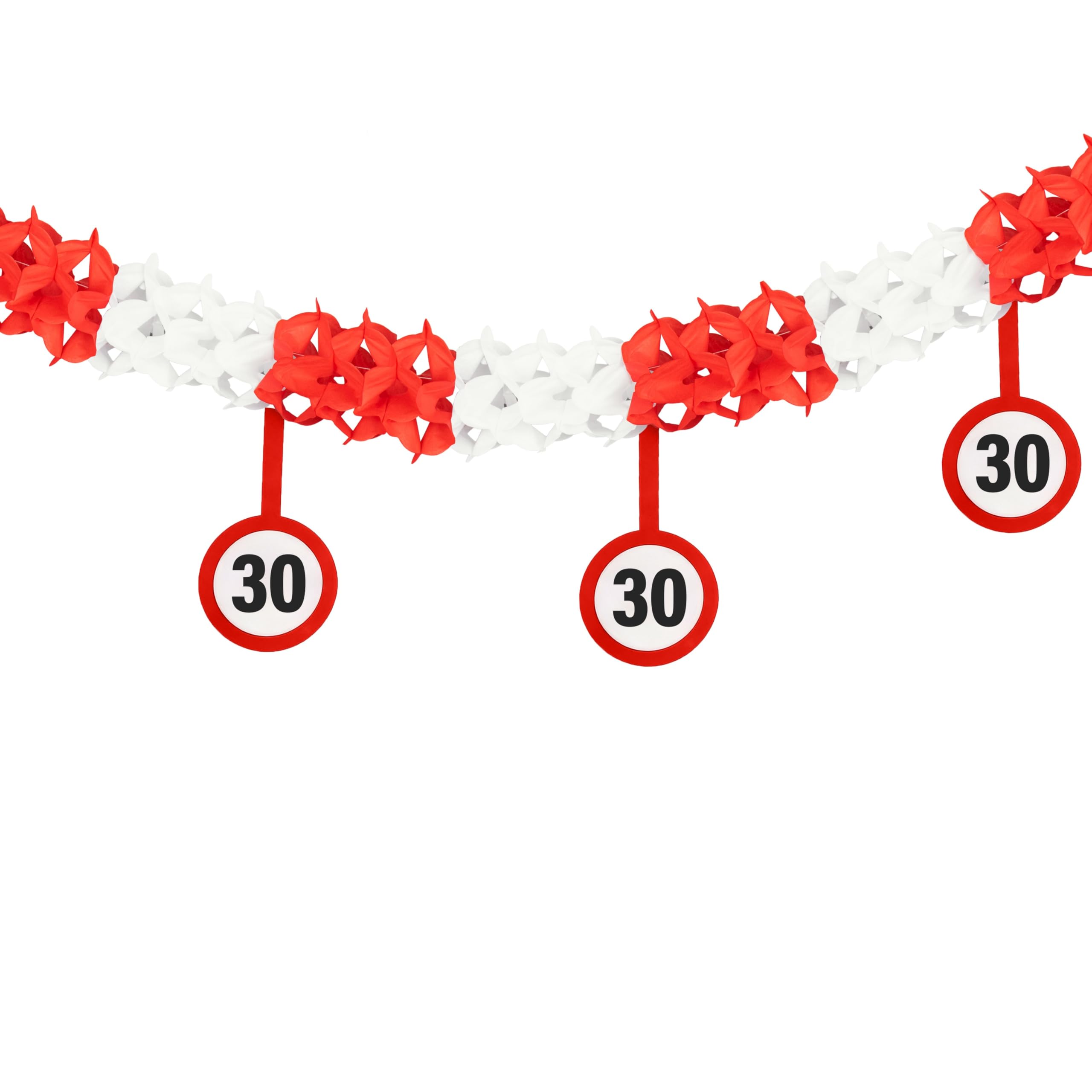 Tiwoca Deko zum 30. Geburtstag – rot-weiße Girlande mit Verkehrsschild-Optik Zahl 30 – Ausgefallene Geburtstagsdeko und lustige Geschenkideen für Männer und Frauen