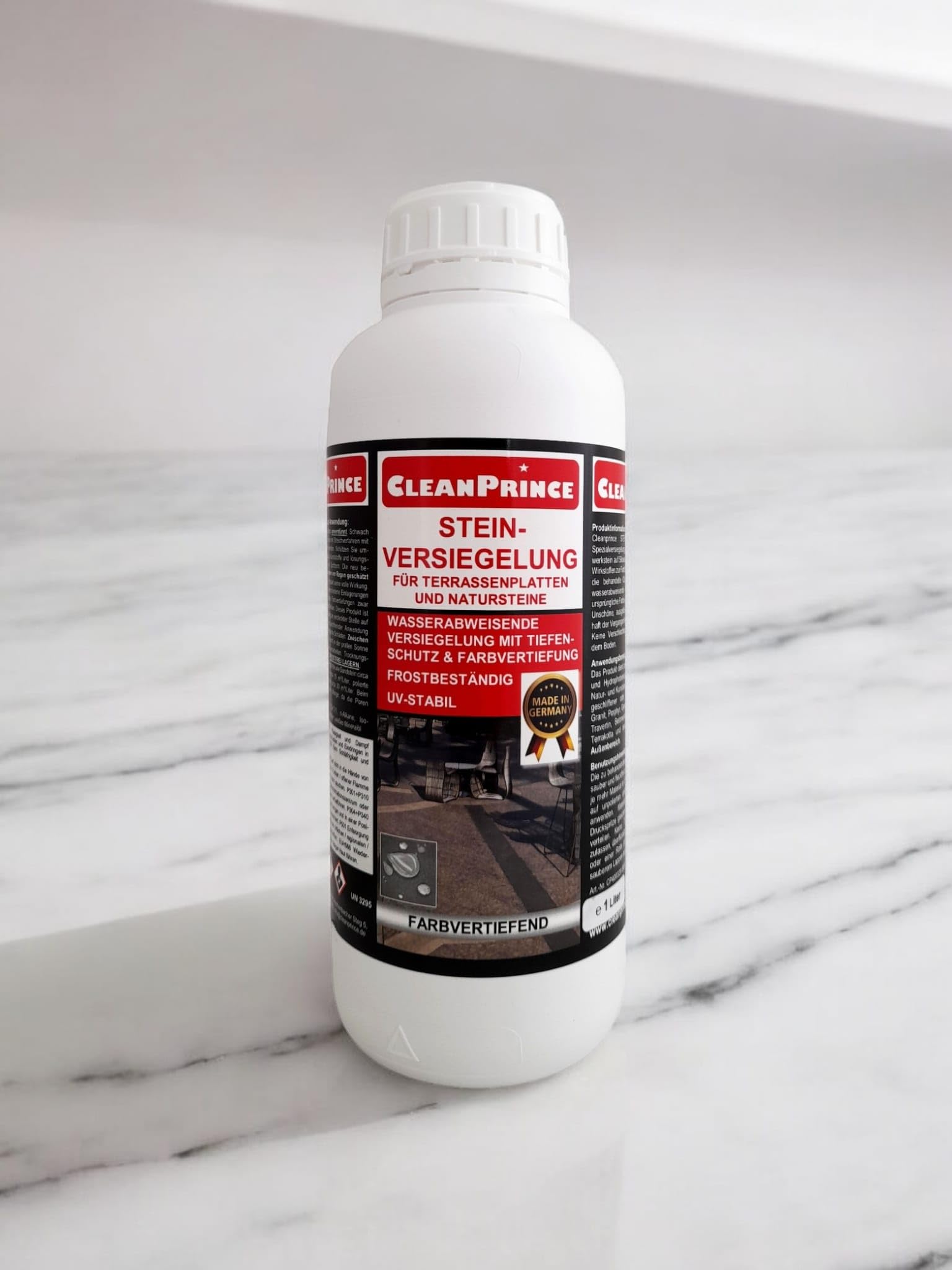 CleanPrince Steinversiegelung 1 Liter – farbvertiefende Versiegelung für Terrassenplatten und Natursteine