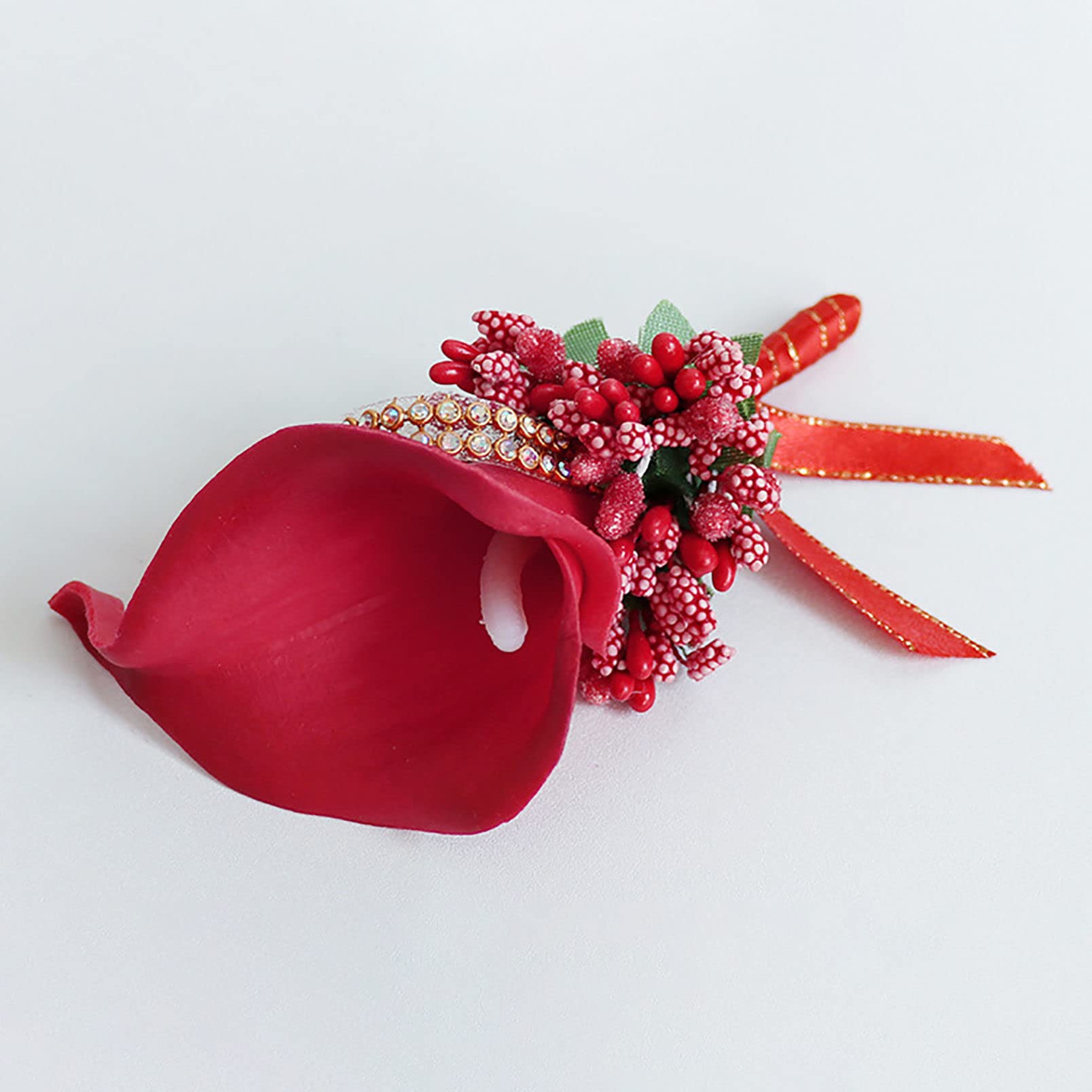 szt. Kwiaty Calla Lily na nadgarstek i męski stanik ślubny kwiaty ceremonia, dziurki butonierki i stanik na nadgarstek dla narzeczonych kobiet akcesoria kwiatowe Decor-niebieski (czerwony)