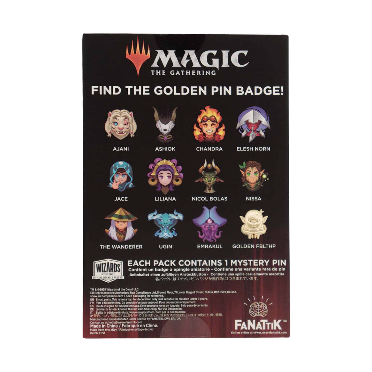 Magic: The Gathering Mystery Pins CDU Blind Boxes - Set di 12 distintivi da collezione con licenza ufficiale - Metallo smaltato duro e include esclusivo Fblthp dorato