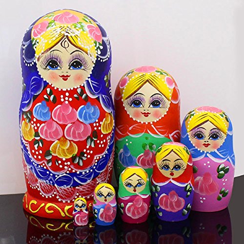 NY 7pcs Cute and Beautiful Red Belly Girl Stacking Toys/Russian Nesting Dolls/Wooden Matryoshka Dolls