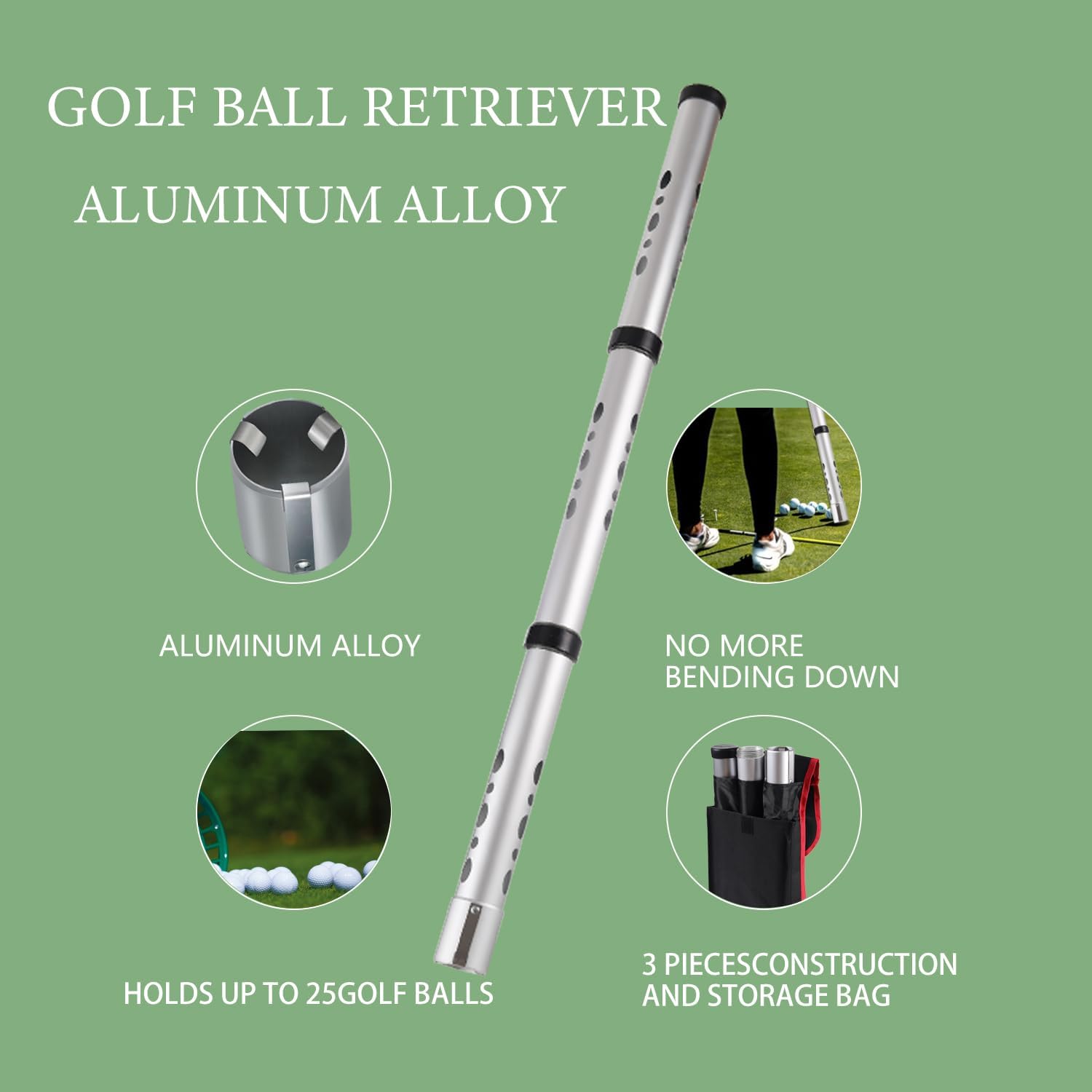 WIGERLON Golf Picker Upper Tube，Golf Ball Retriever，Golf Collector Tool,shag Bag for Golf Ball,Golf Balls Shagger