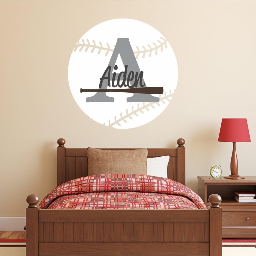 Nursery Wall Decals Baseball Name and Initial Personalized Name Wall Decal 28" by 28", Boys or Girls Nursery Sports Decals, Baseball Wall Decals, Sports Wall Stickers, Plus Free Hello Door Decal