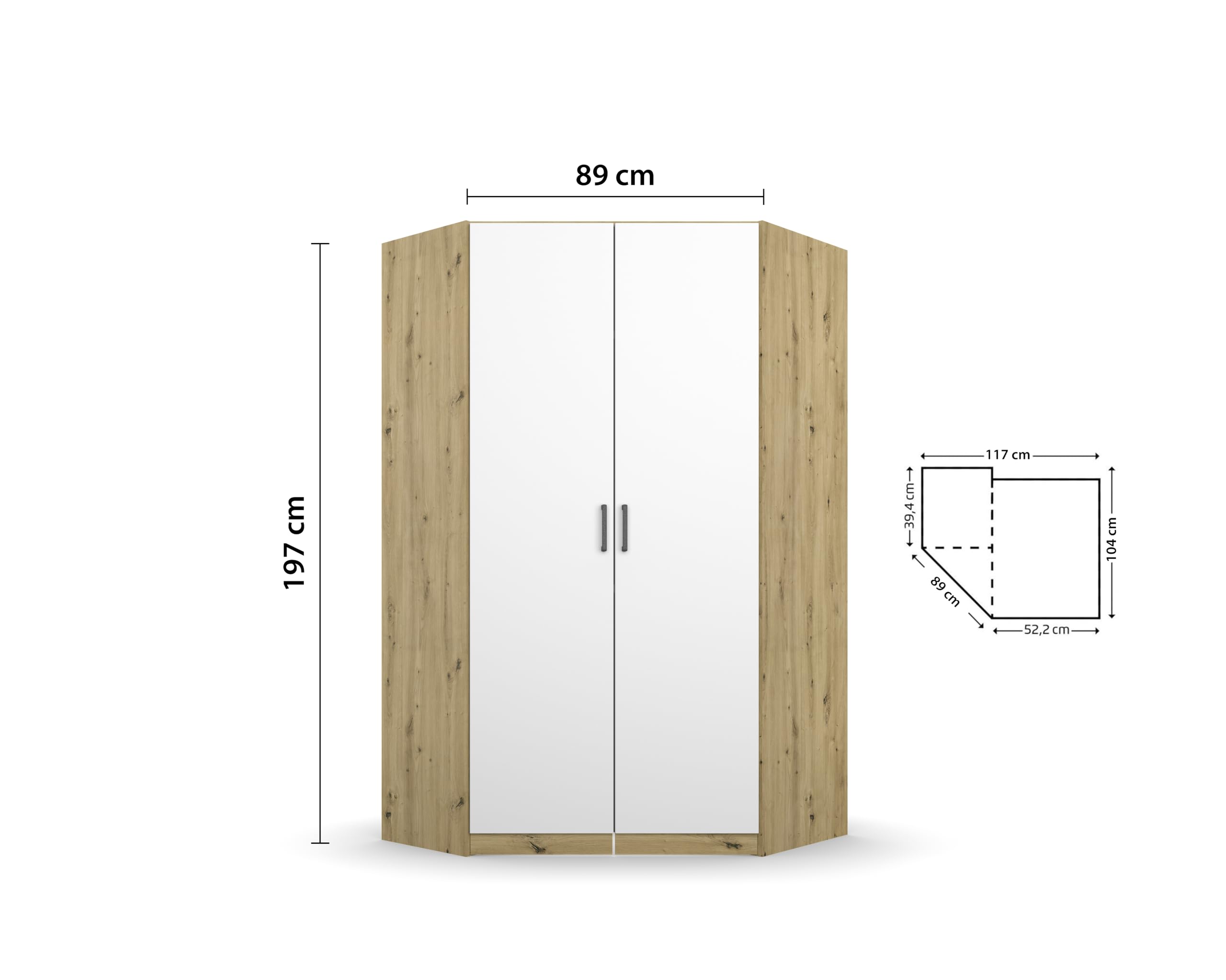 Rauch Möbel Allrounder, Eckschrank, Farbe Weiß/Eiche Artisan, Breite 117 cm