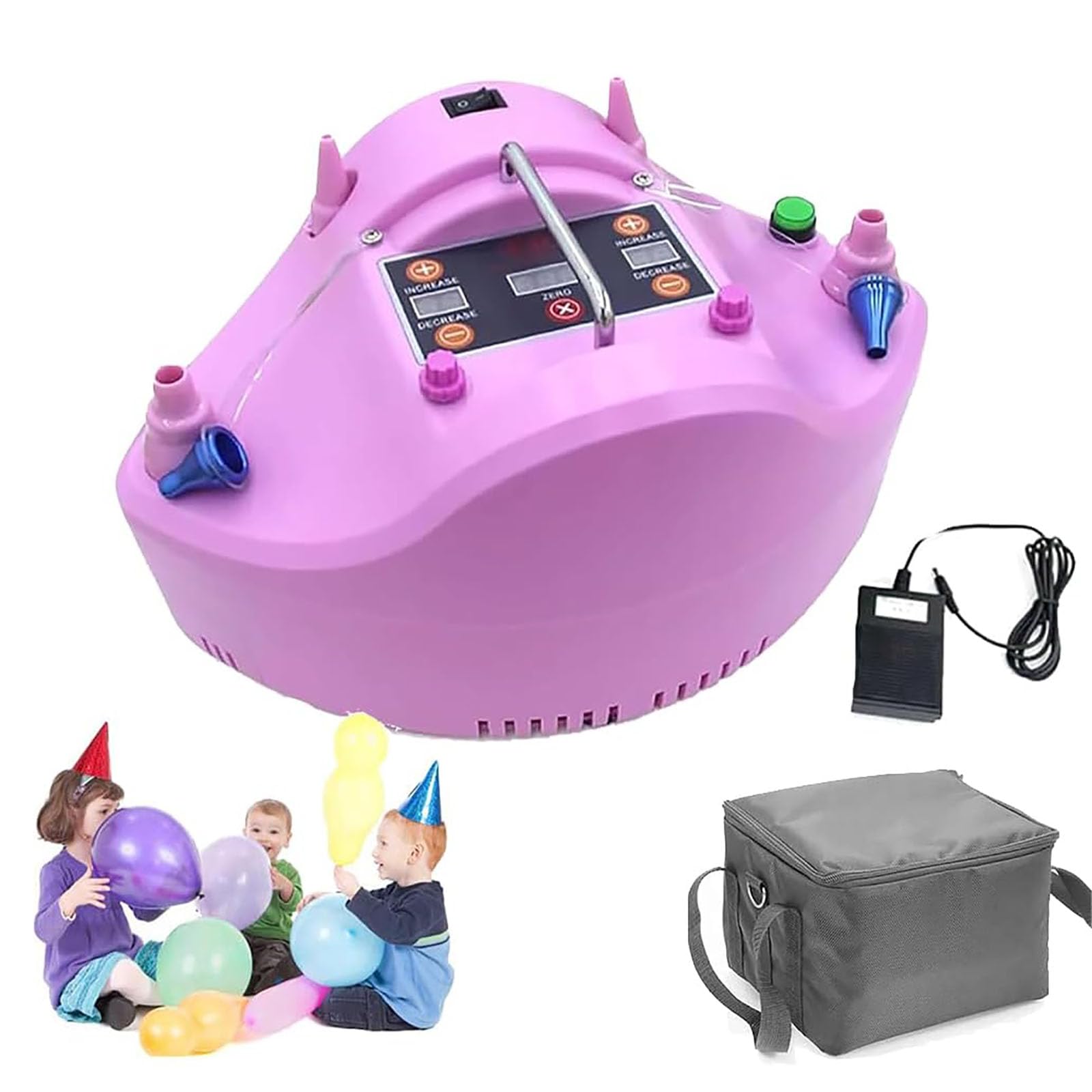 Genérico Bomba eléctrica para Globos con Pedal de pie, Doble Agujero, Velocidad y Temporizador Ajustables, inflado cuantitativo, infla múltiples Globos simultáneamente, decoración de Fiestas