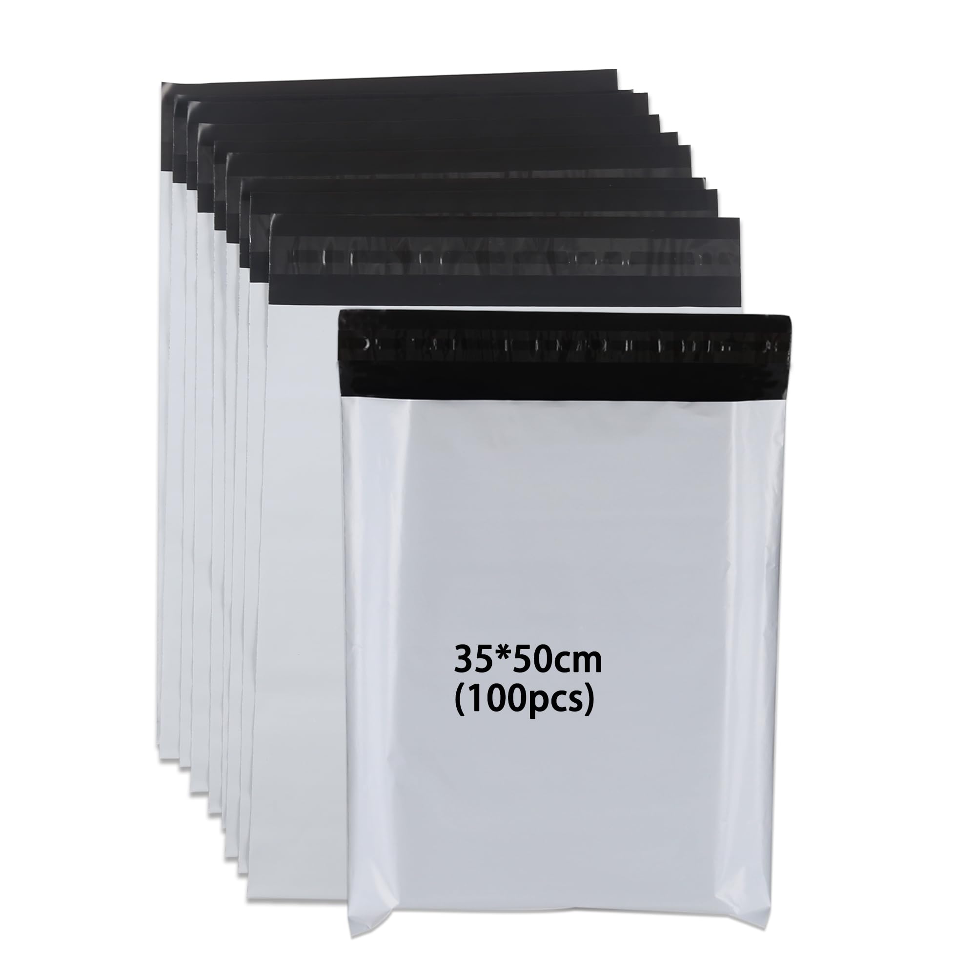 newlng Lot de 100 sacs d'expédition 35 cm x 45 cm + 5 cm en plastique pour vêtements, marchandises, textiles, carton à chaussures, opaques, indéchirables et inviolables, blancs